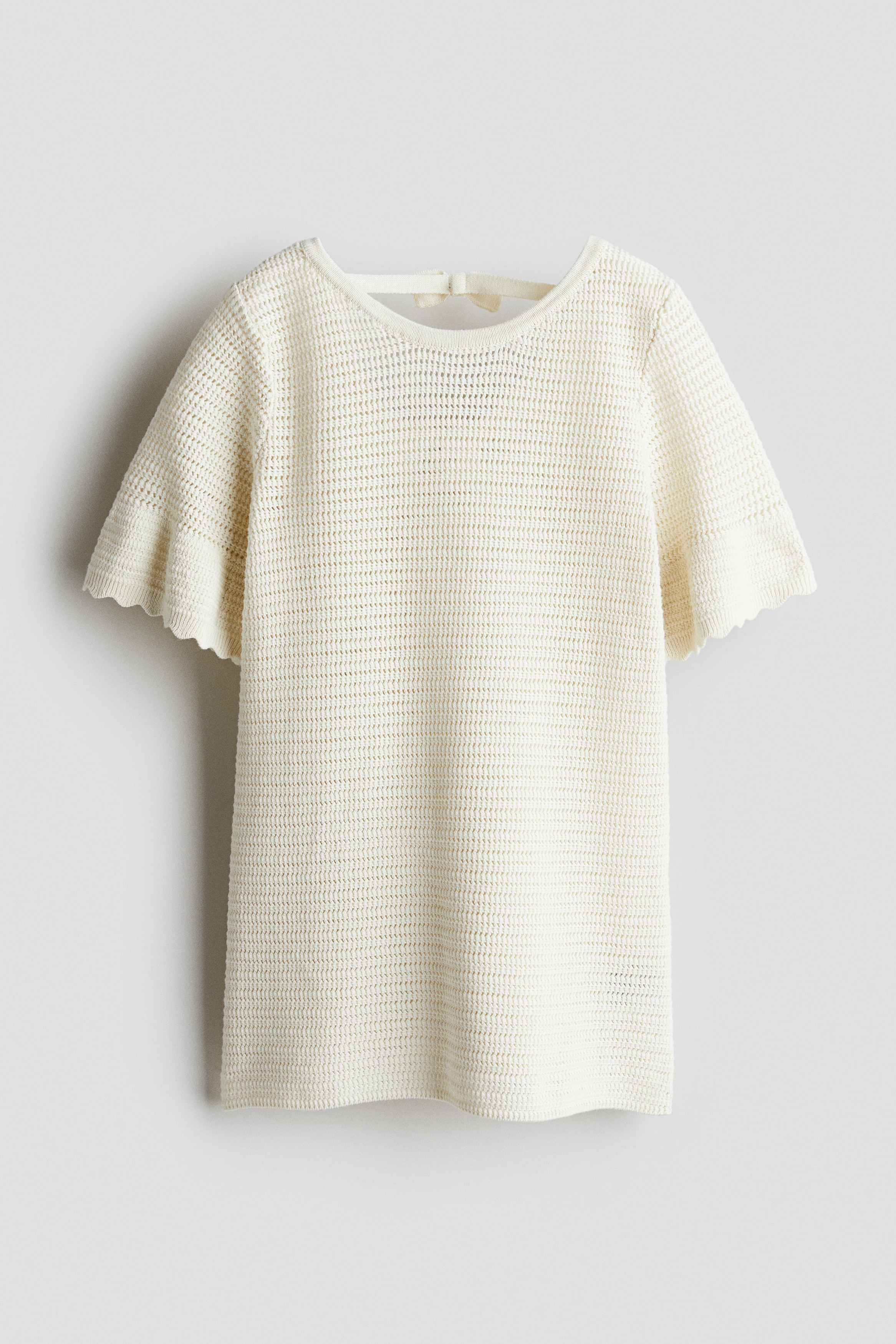 Tığ İşi Görünümlü ve Pamuklu Elbise - Krem/Açık mavi