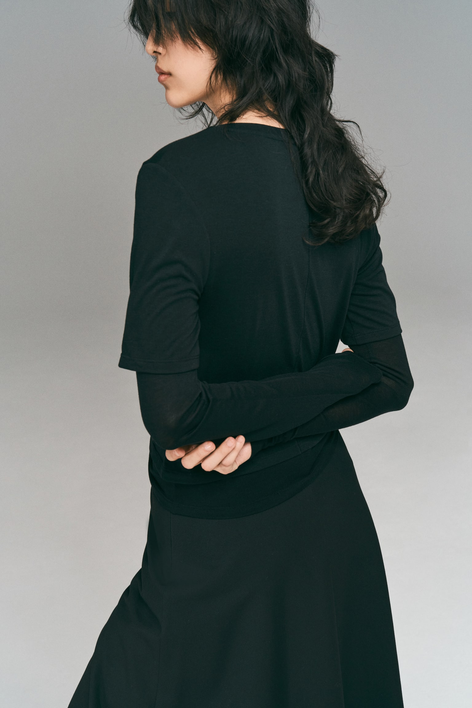 Double-layered jersey top - Black/Light beige - 5