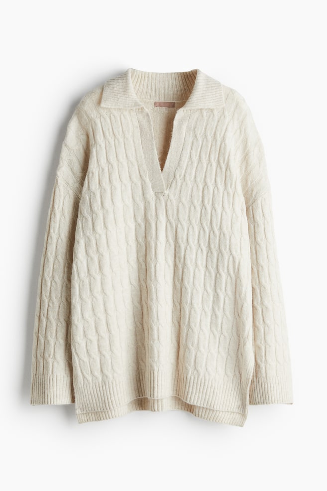 Jersey en punto trenzado - Blanco natural/Gris claro jaspeado - 1