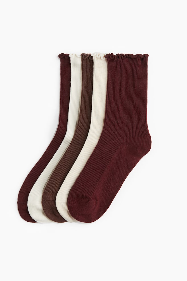 Calze in maglia a coste 5 paia - Bordeaux/marrone scuro/crema/Rosa chiaro/bordeaux fiori/Bianco/Rosa chiaro/rosa cipria/bianco - 1
