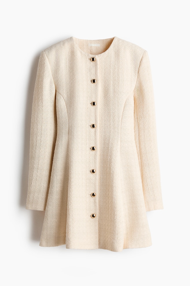 Bouclé-Weave Button-Front Dress - Light beige/Burgundy/Black - 1