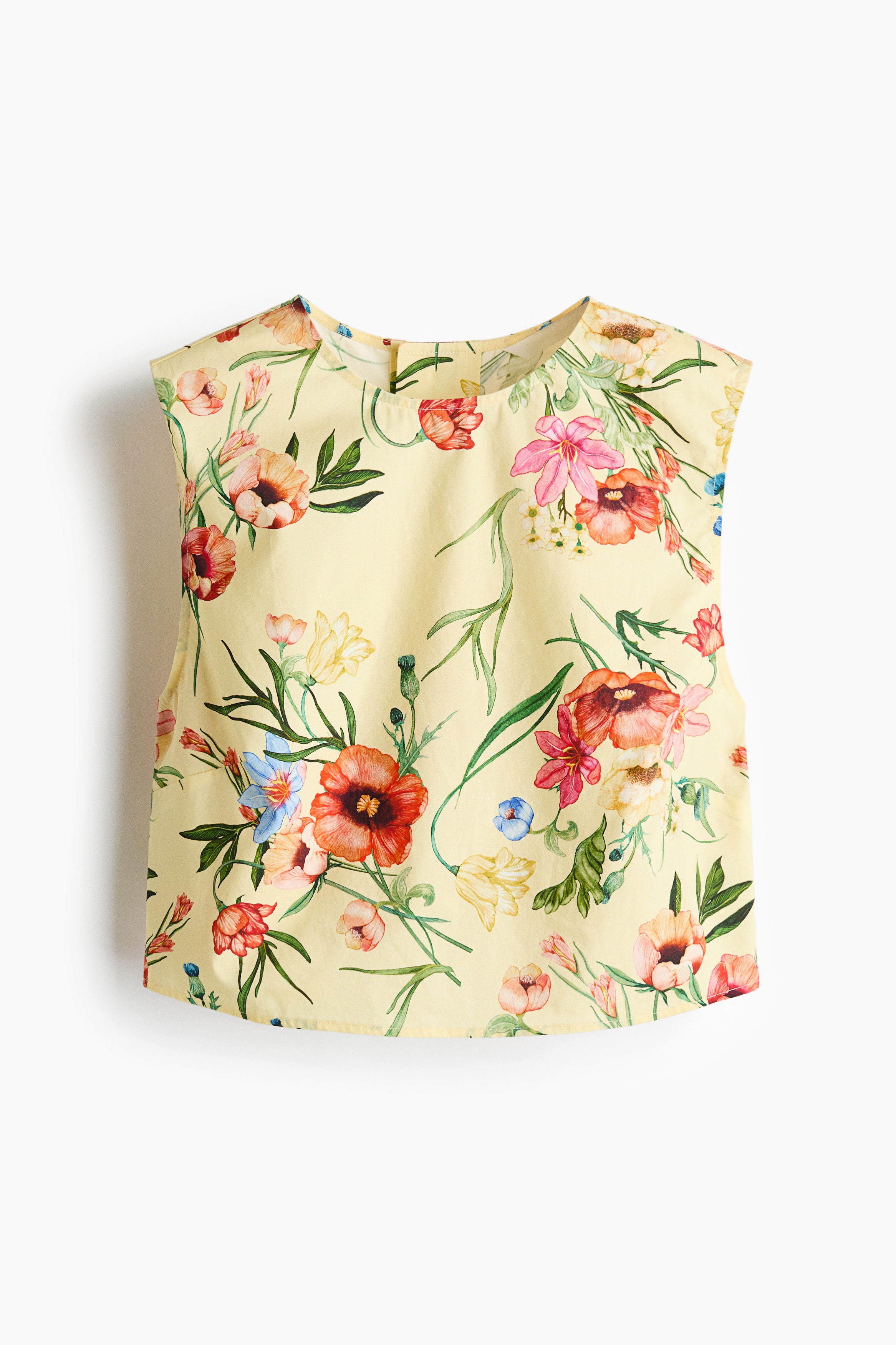 Cropped poplin top - Light yellow/floral