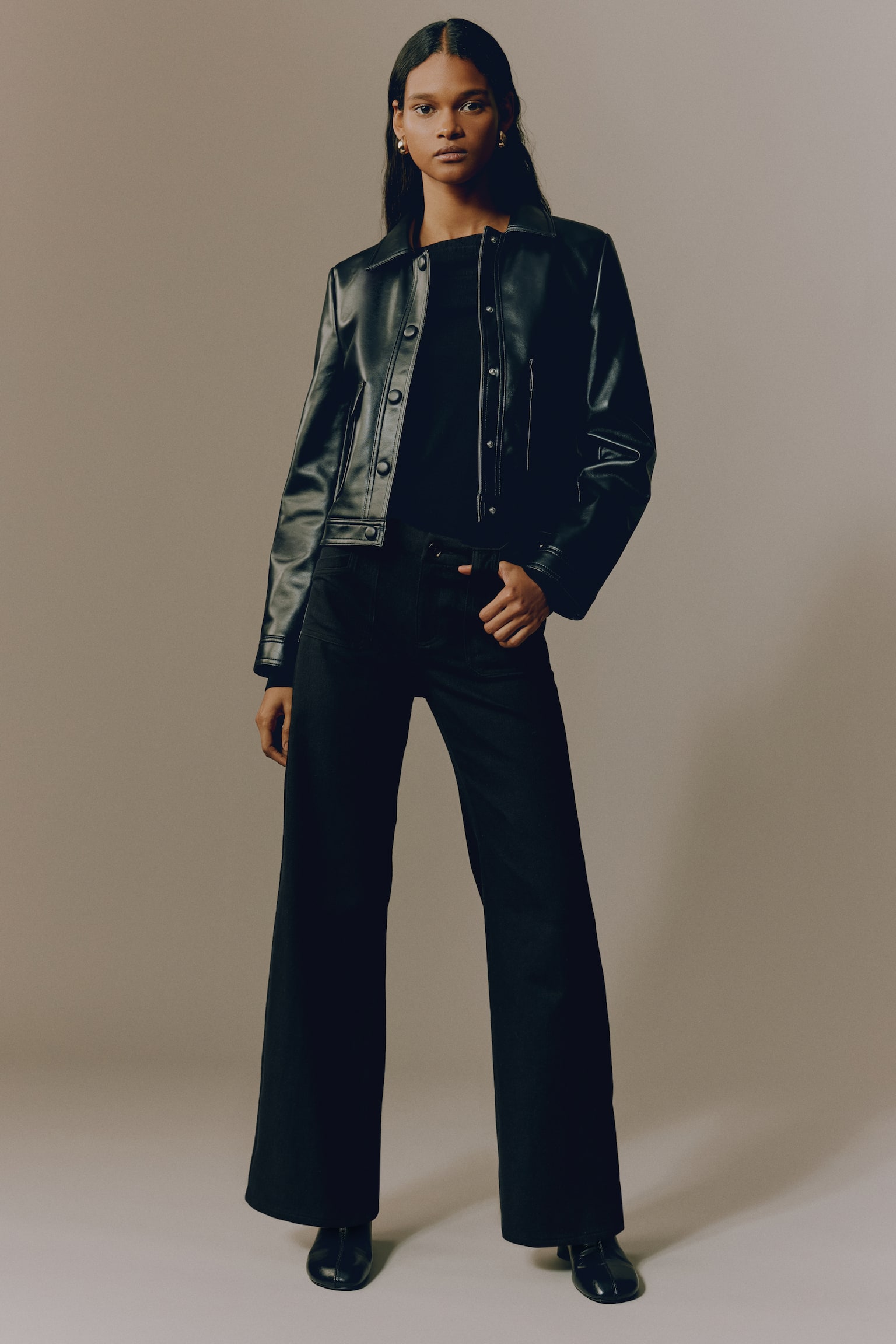 Wide twill trousers - Negro/Beige/Verde caqui - 2