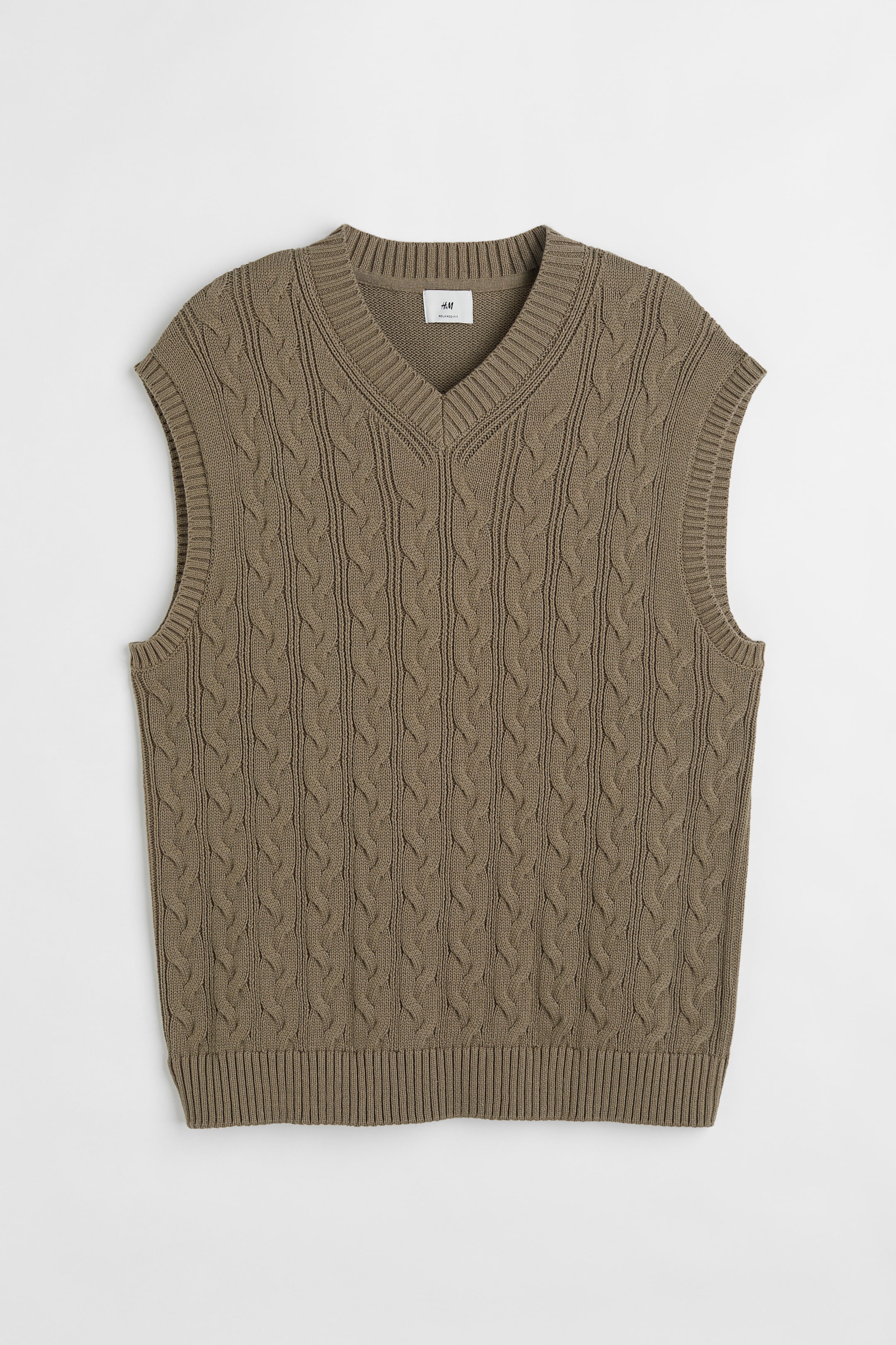 Relaxed Fit Cable-knit sweater vest - Dark khaki green - Men | H&M GB