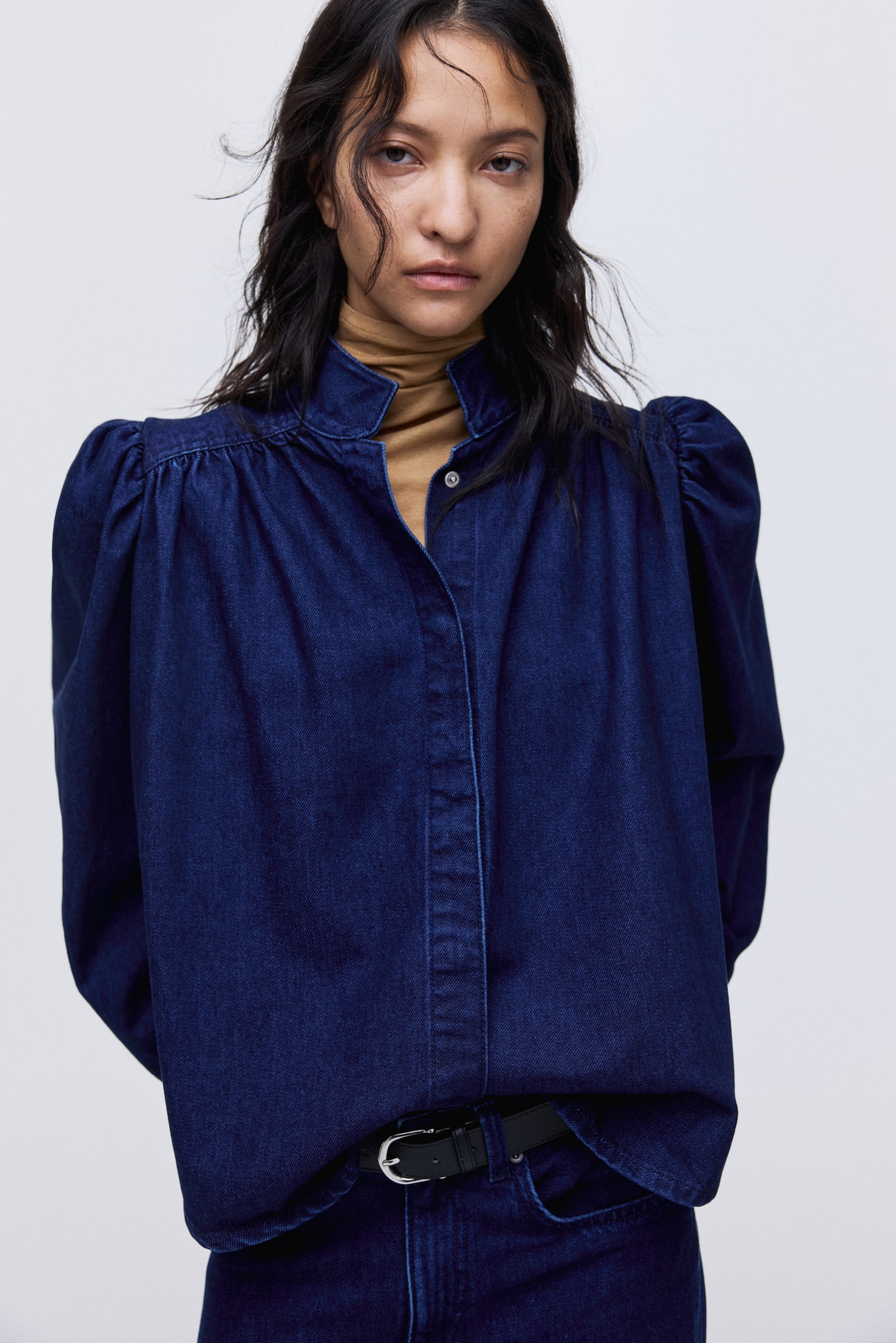 Oversized denim blouse - Dark denim blue - 6