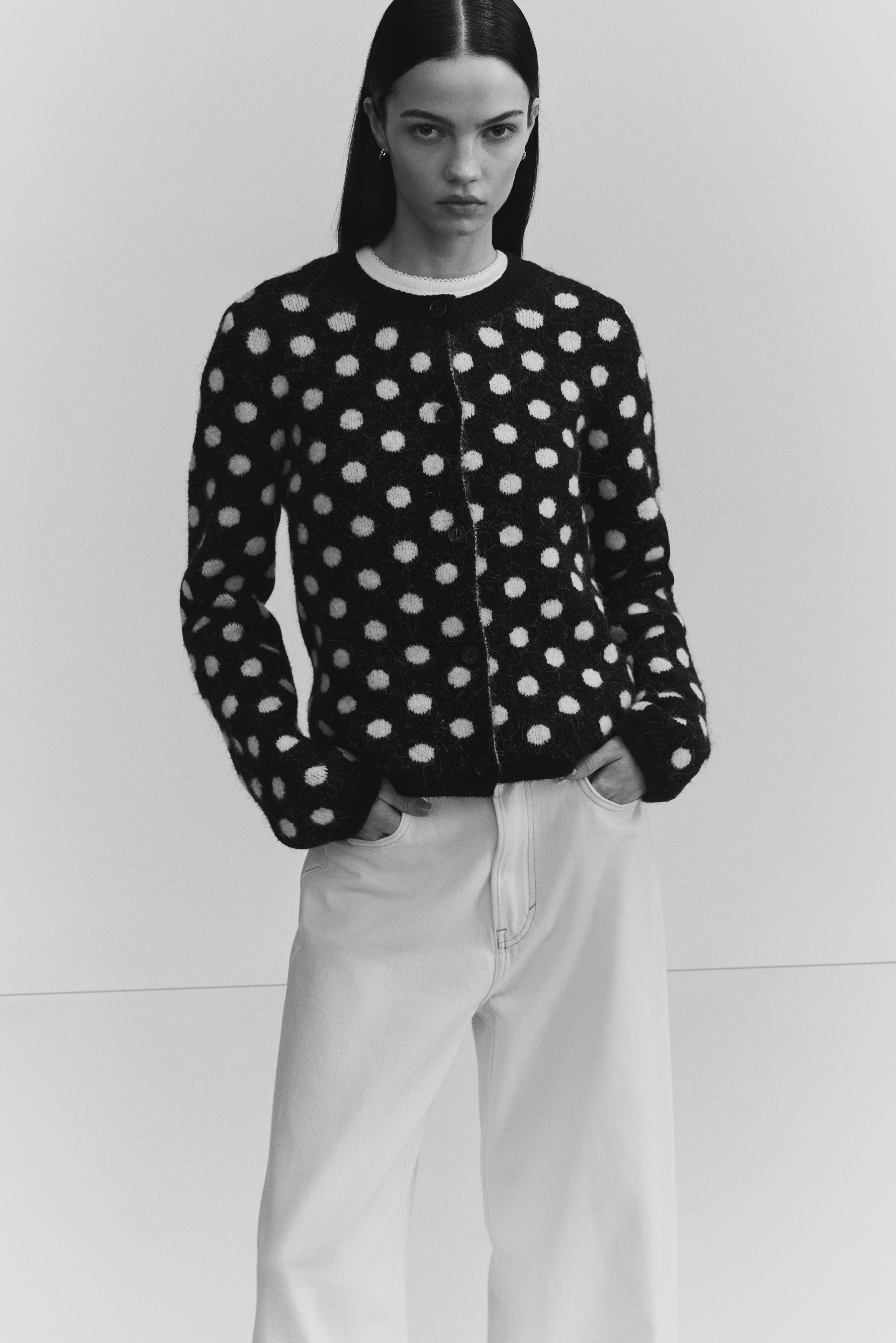 Naiset - Kirjoneuletakki Musta/Pilkullinen - Size: M - H&M