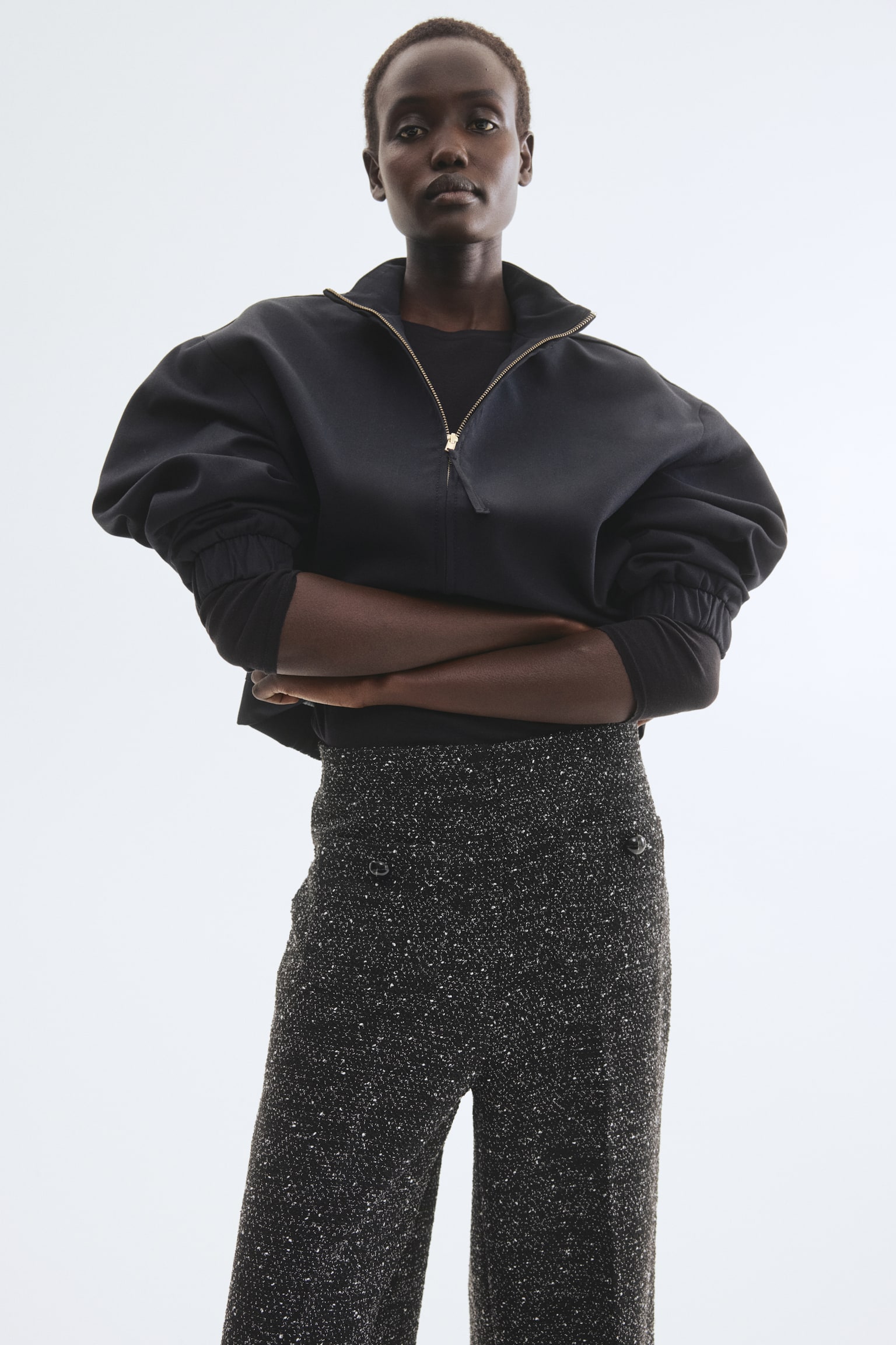 Pantalón con piernas rectas - Negro jaspeado/Negro/Café oscuro - 4