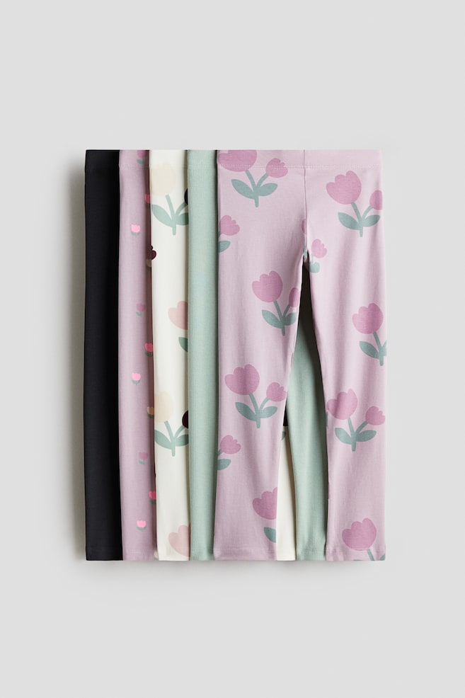 5-Pack Cotton Leggings - Purple/tulips/Light pink/unicorns - 1