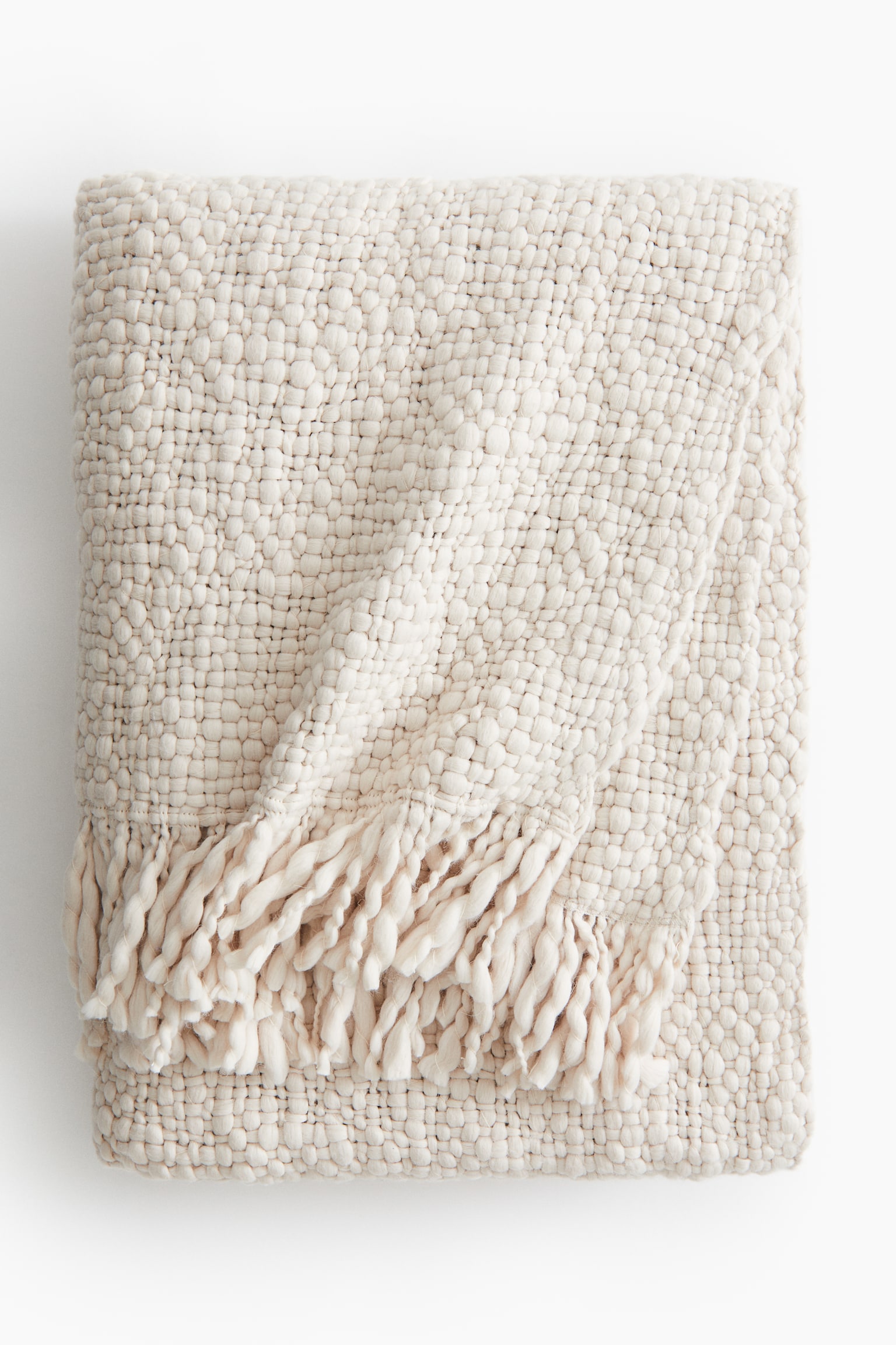 Chunky wool-blend blanket - White/Brown - 1