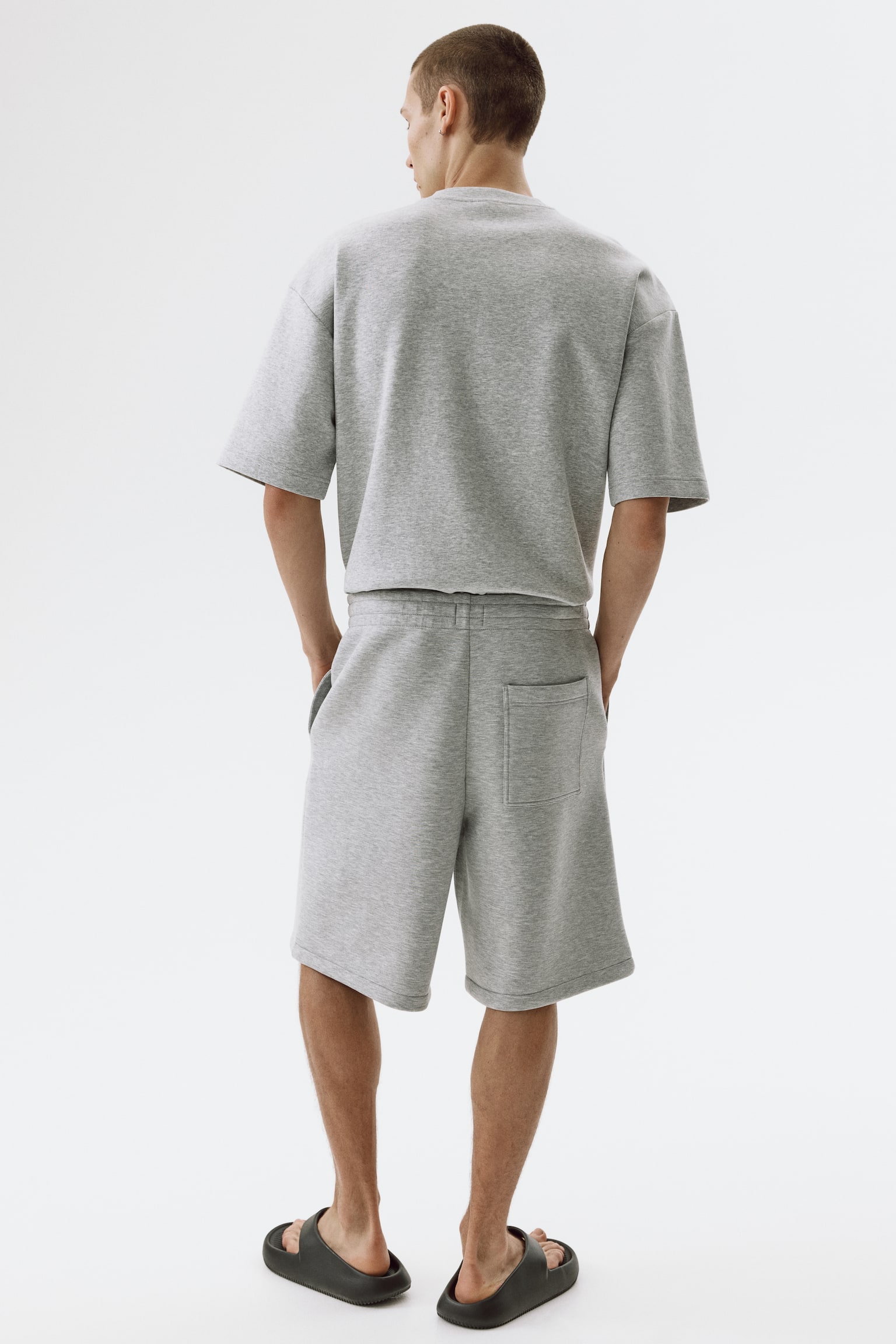 Short décontracté en scuba - Gris clair chiné/Crème/Vert ancien clair/Vert kaki foncé - 3
