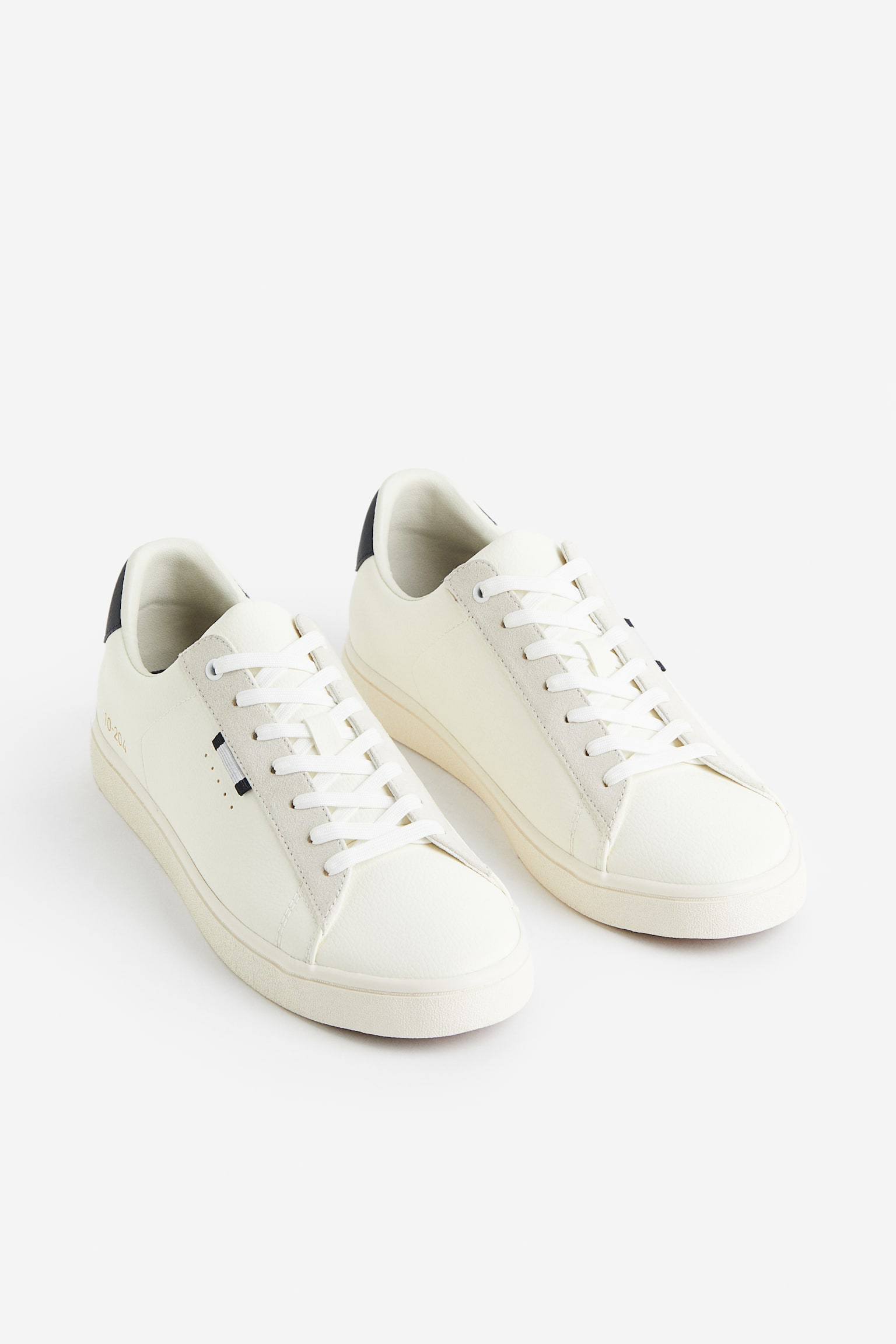 Faux Leather Sneakers - White/Dark blue/Light grey/Khaki green - 4