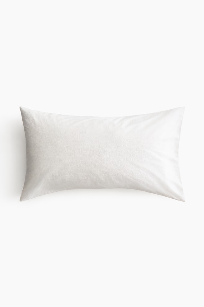 Cotton seersucker pillowcase - White/Light beige - 1