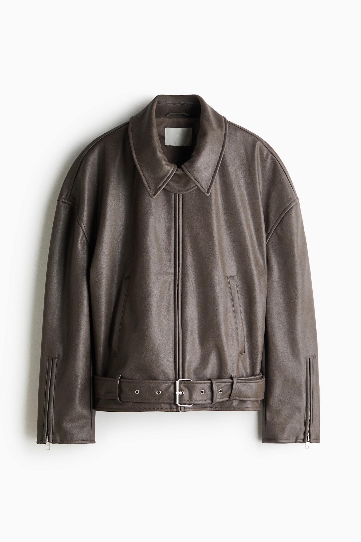Женская куртка H&M Coated Biker, цвет: Тёмный пыльный серый — фото 1