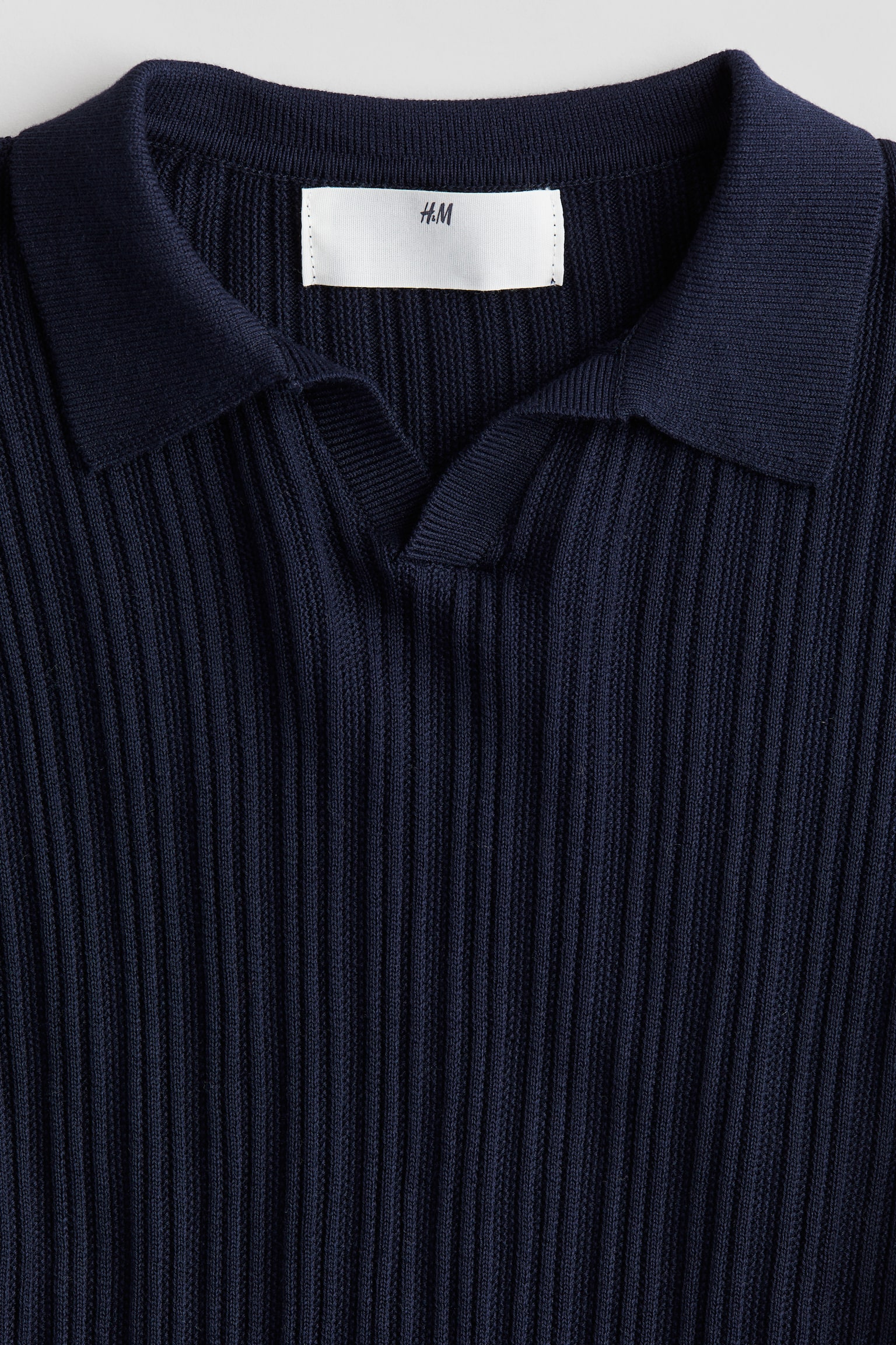 Rib-knit cotton polo jumper - Navy blue/White - 6