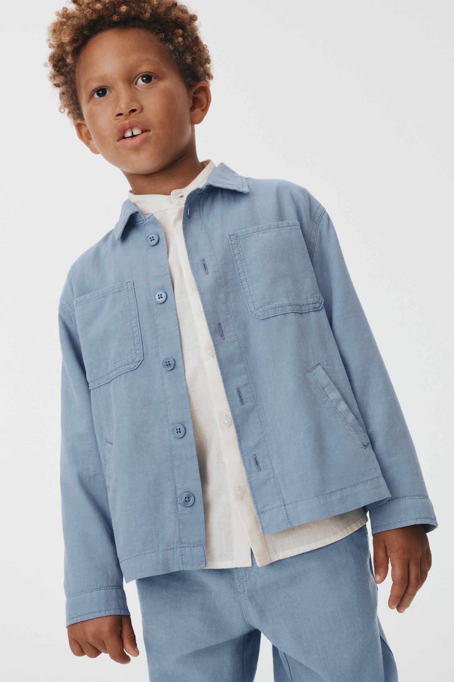 Linen-blend shacket - Light dusty blue/Light brown - 1