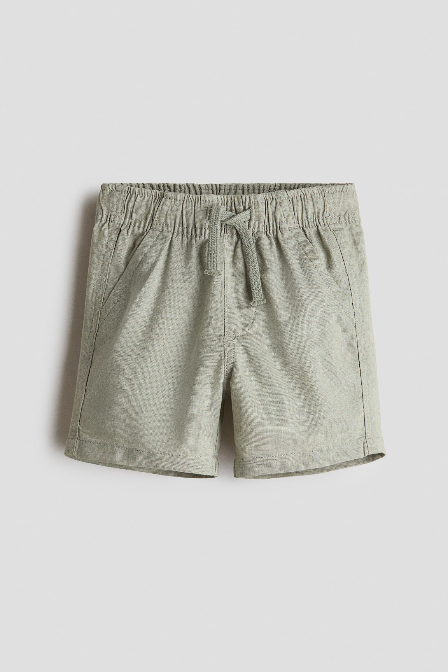 Linen-Blend Shorts - Light khaki green/Light beige/Dark blue