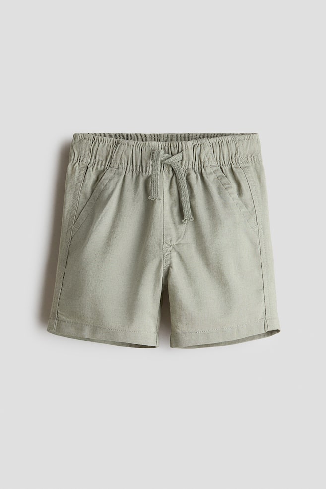 Linen-Blend Shorts - Light khaki green/Dark blue/Light beige - 1