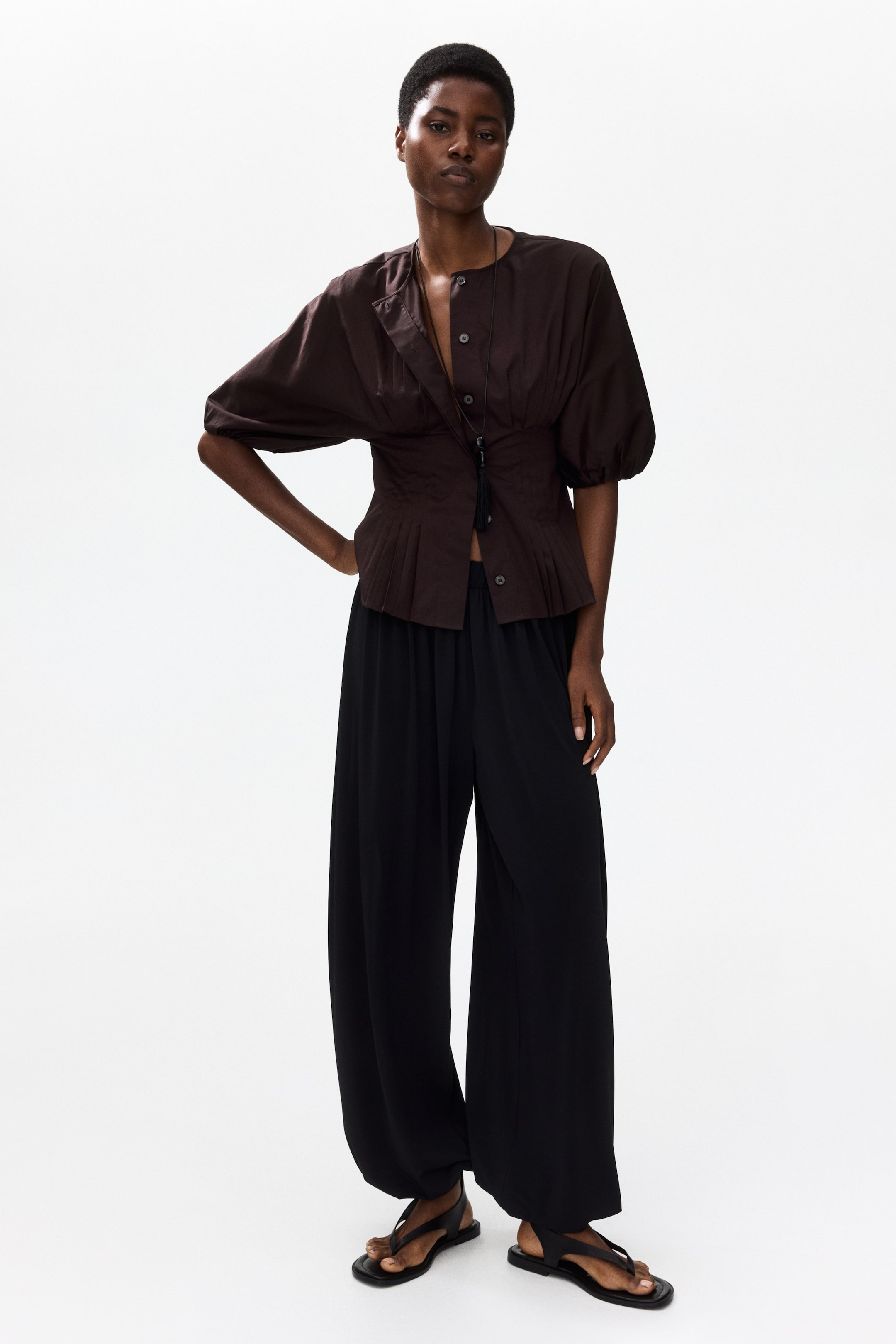 Tapered-Waist Cotton Blouse