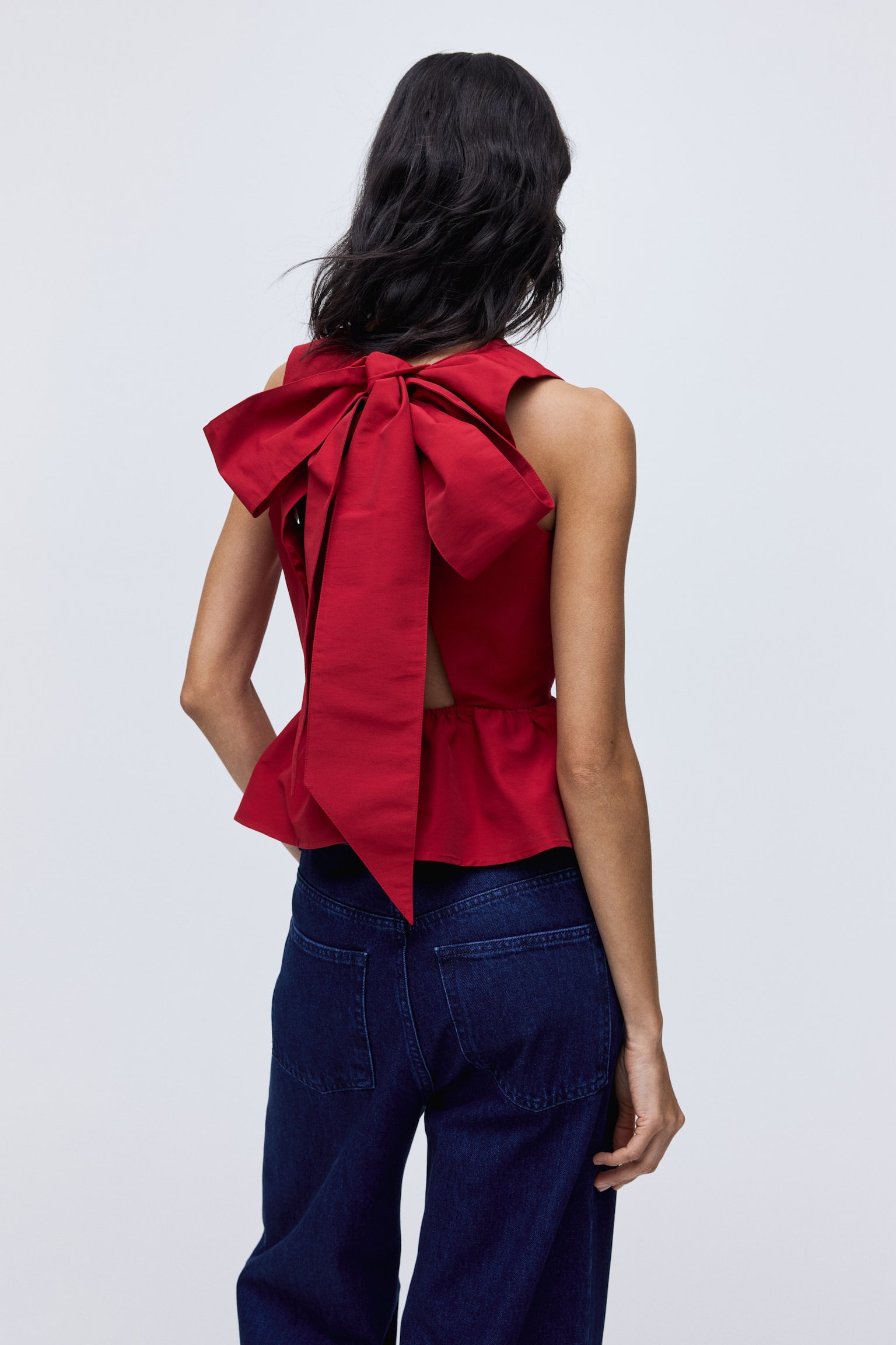 Tie-detail peplum top - Red/Black/Dark red - 1