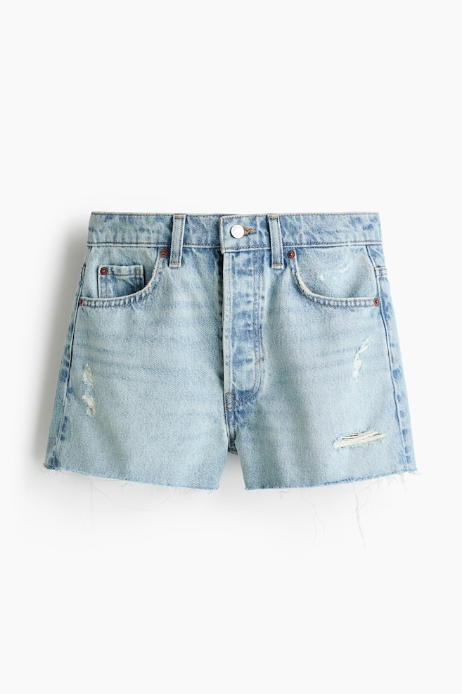 Jeansshorts mit offenen Kanten - Helles Denimblau/Helles Denimblau/Rot/Elfenbein - 1