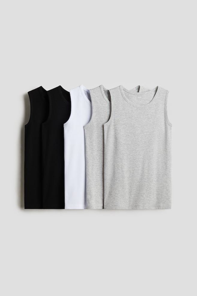 Lot de 5 débardeurs en coton - Gris clair/noir/Blanc - 1