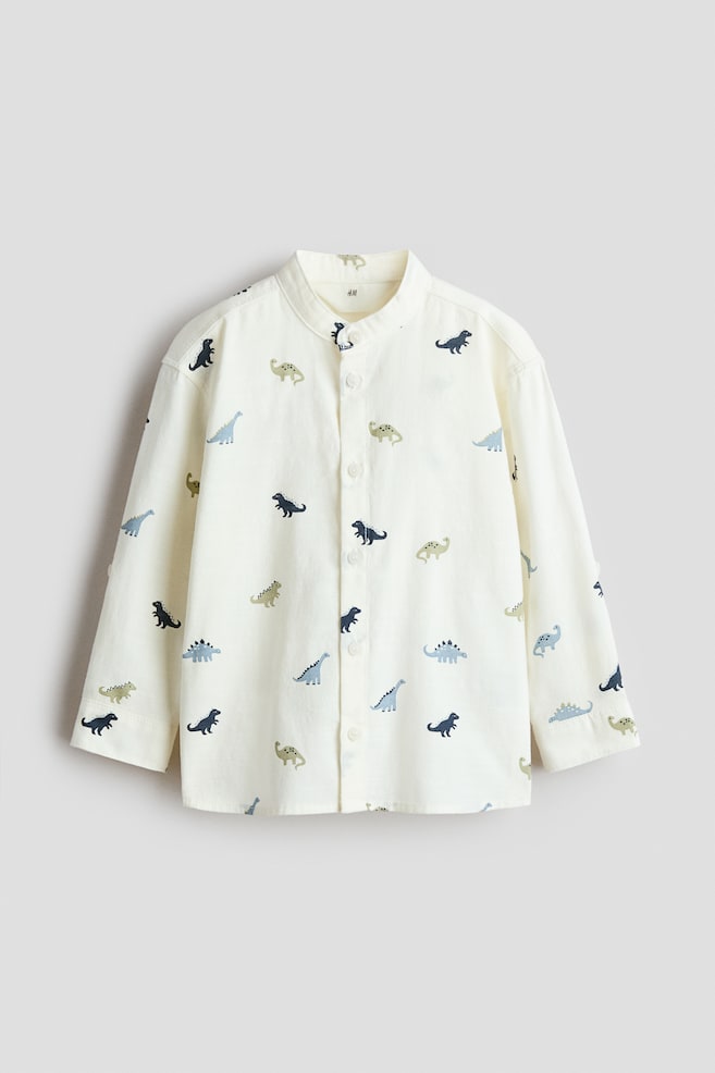 Camisa de algodón con cuello banda - Crema/Dinosaurios/Crema/Franjas/Blanco natural/Coches/Blanco/Franjas/Blanco/Rayas verdes/Blanco/Rayas verdes - 1