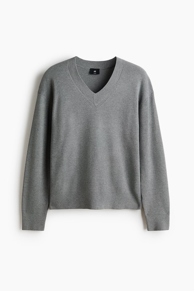 Relaxed-Fit Rib-Knit Sweater - Gray/Dark brown - 1