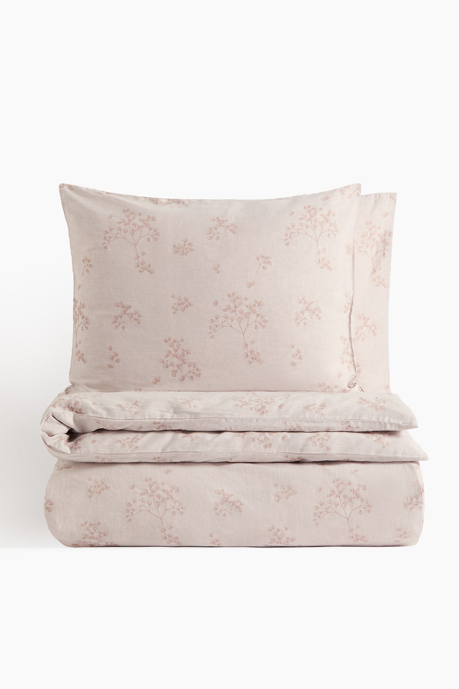 Ensemble de couette très grand lit coton à motif - Grège clair/fleuri