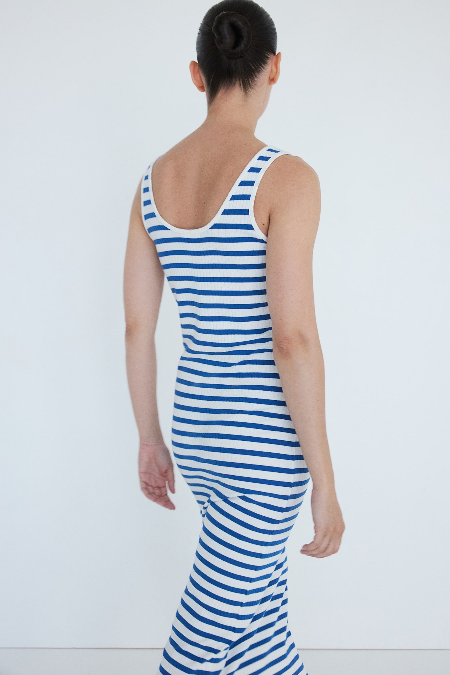 MAMA Rib Nursing Dress - White/Blue stripe/Dark beige - 3