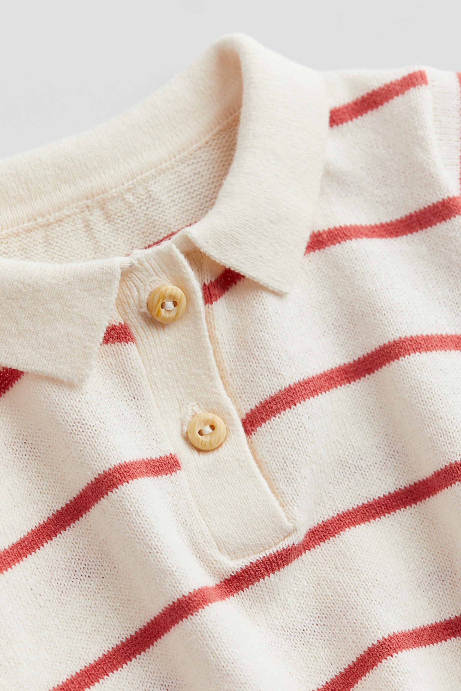 Knit Polo Shirt - Cream/Red stripe/Cream - 2