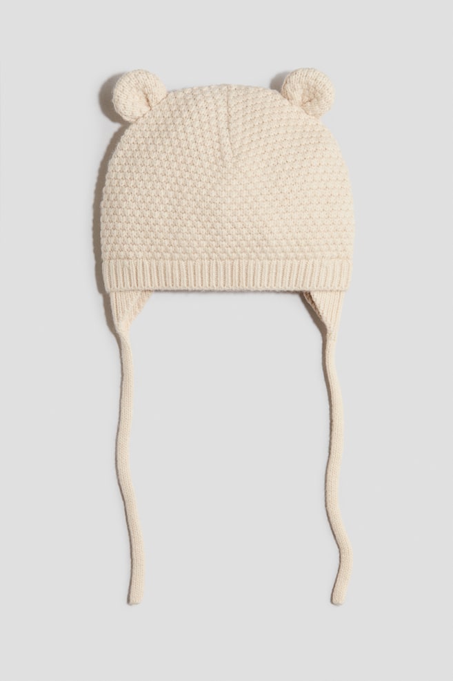 Knit Beanie with Chin Strap - Light beige/Dark dusty pink - 1