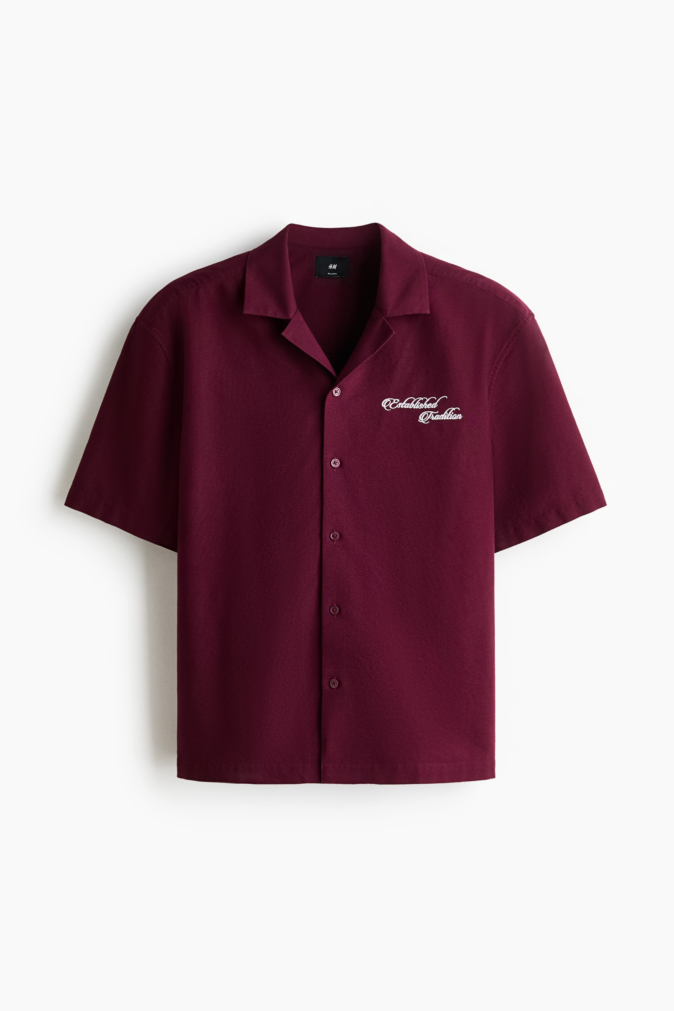 Relaxed Fit Embroidered-motif cotton resort shirt - Burgundy/Pale yellow/Light blue