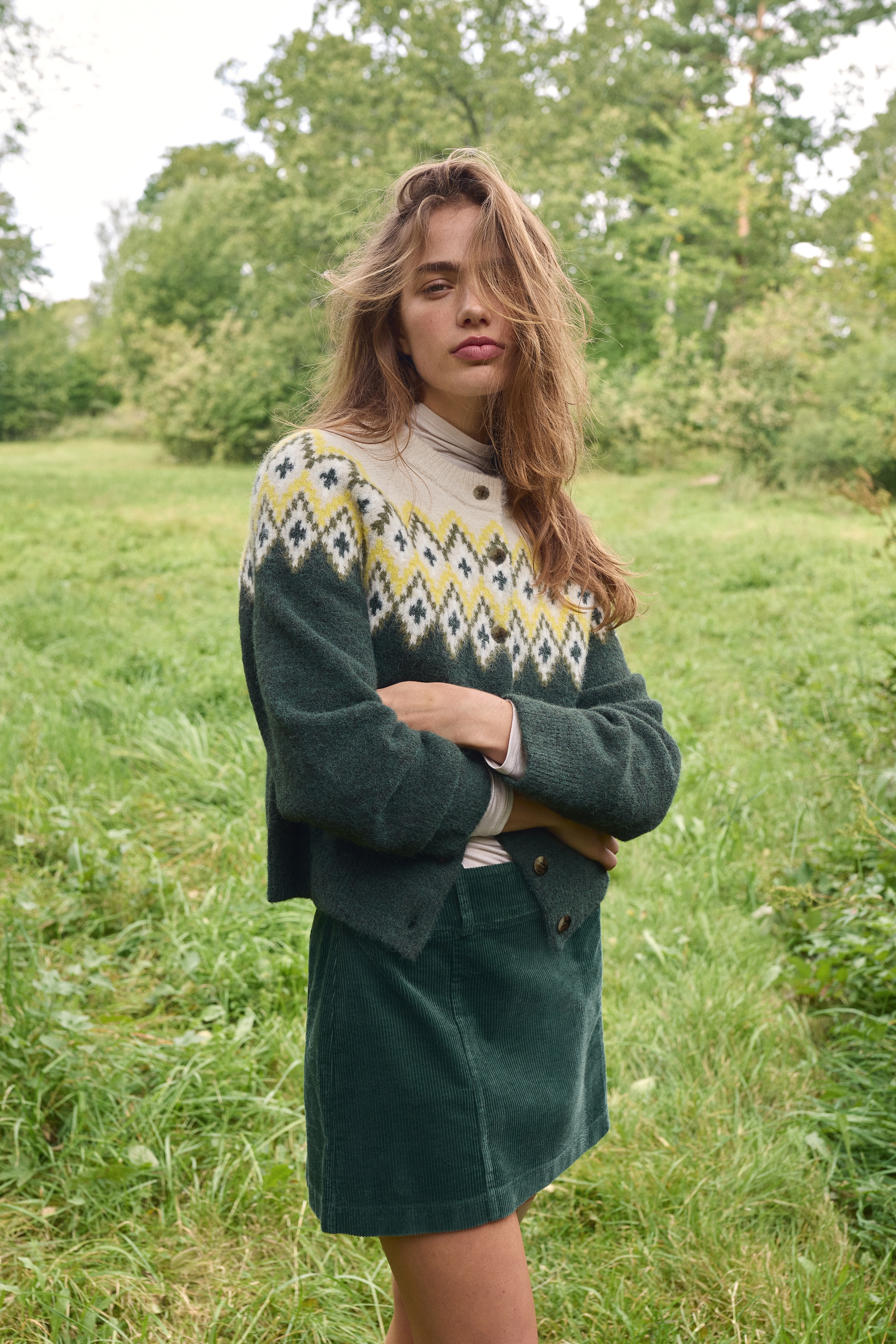 H & M - ジャカードニットカーディガン - グリーン