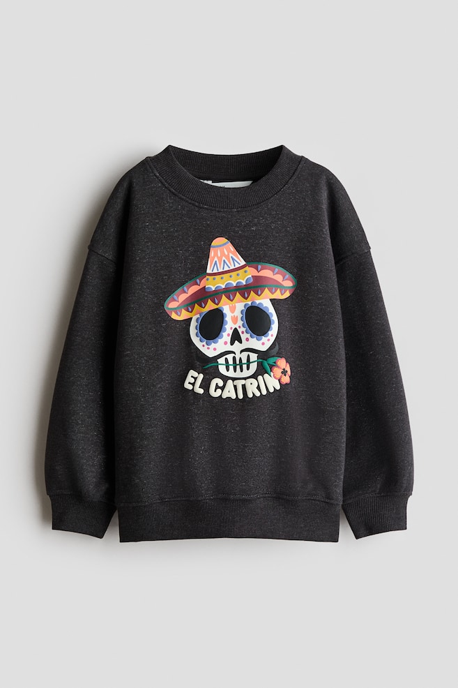 Sweatshirt with Printed Motif - Charcoal gray/El Catrin - 1