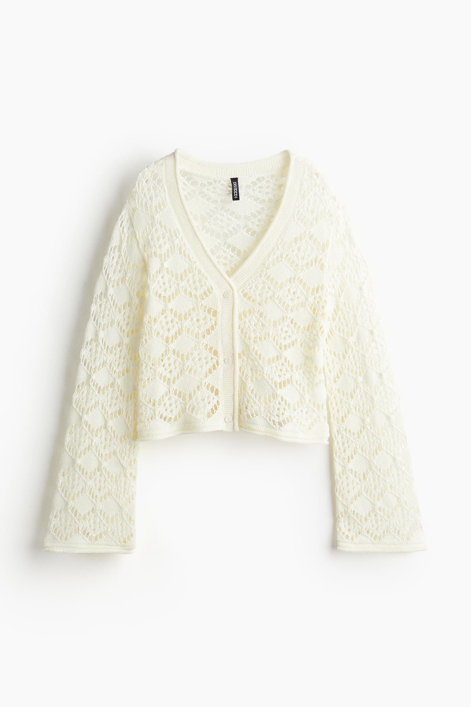 Pointelle Knit Cardigan - Cream/Light beige/Black/Light grey - 2