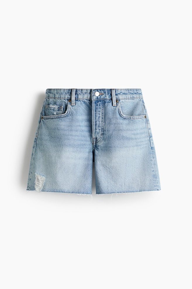 Raw-Edge Denim Shorts - Light denim blue/Dark brown/Light denim blue - 1