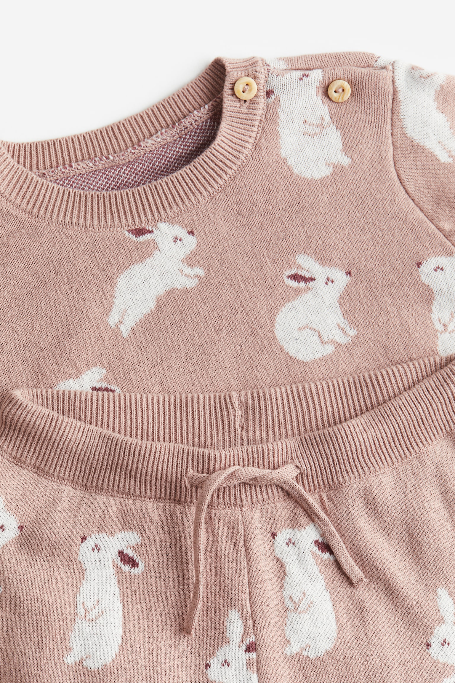 2-piece Jacquard Knit Set - Dusty pink/Bunnies - 2