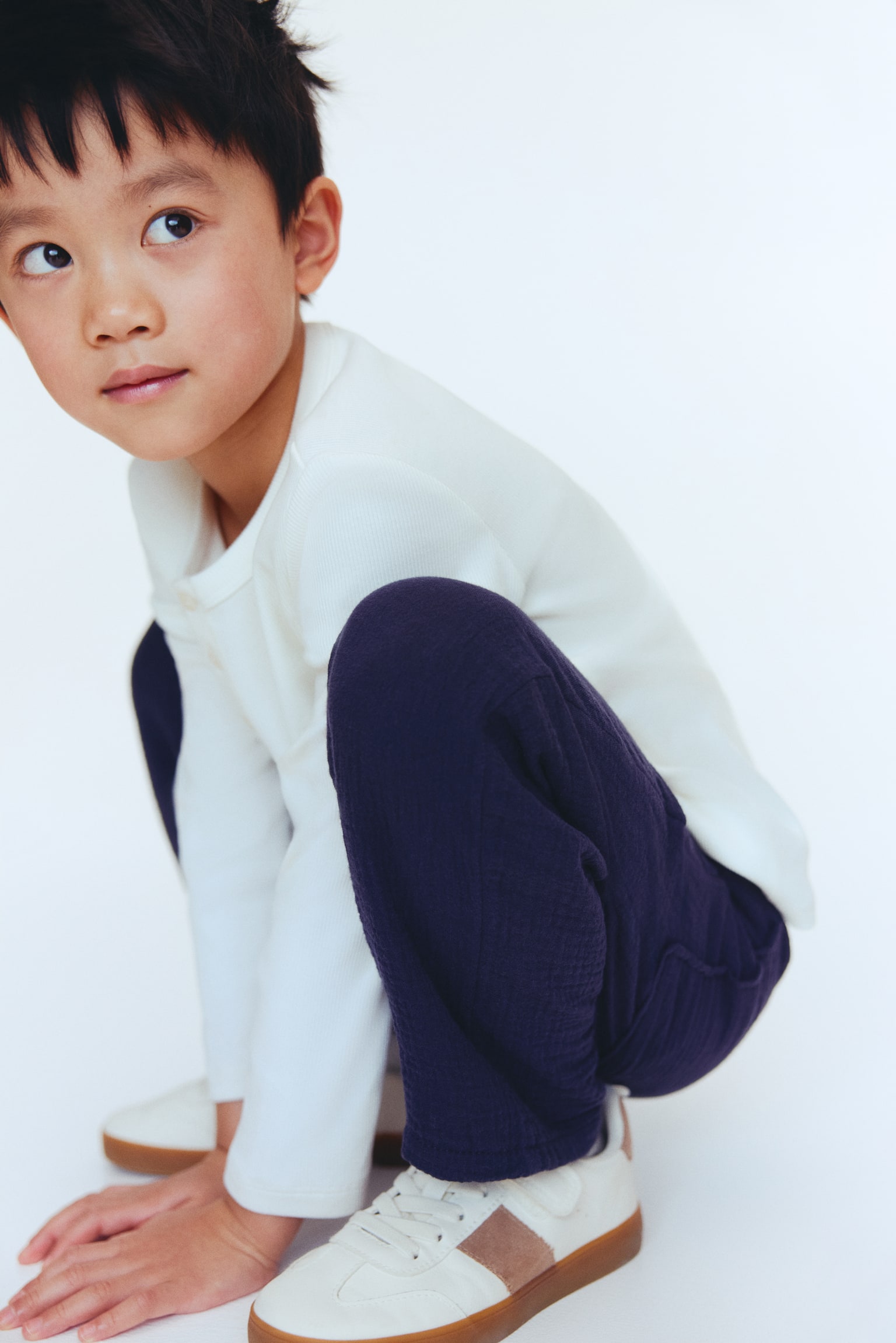 Muslin drawstring trousers - Navy blue/Teal/Dark brown/White/Blue striped - 4