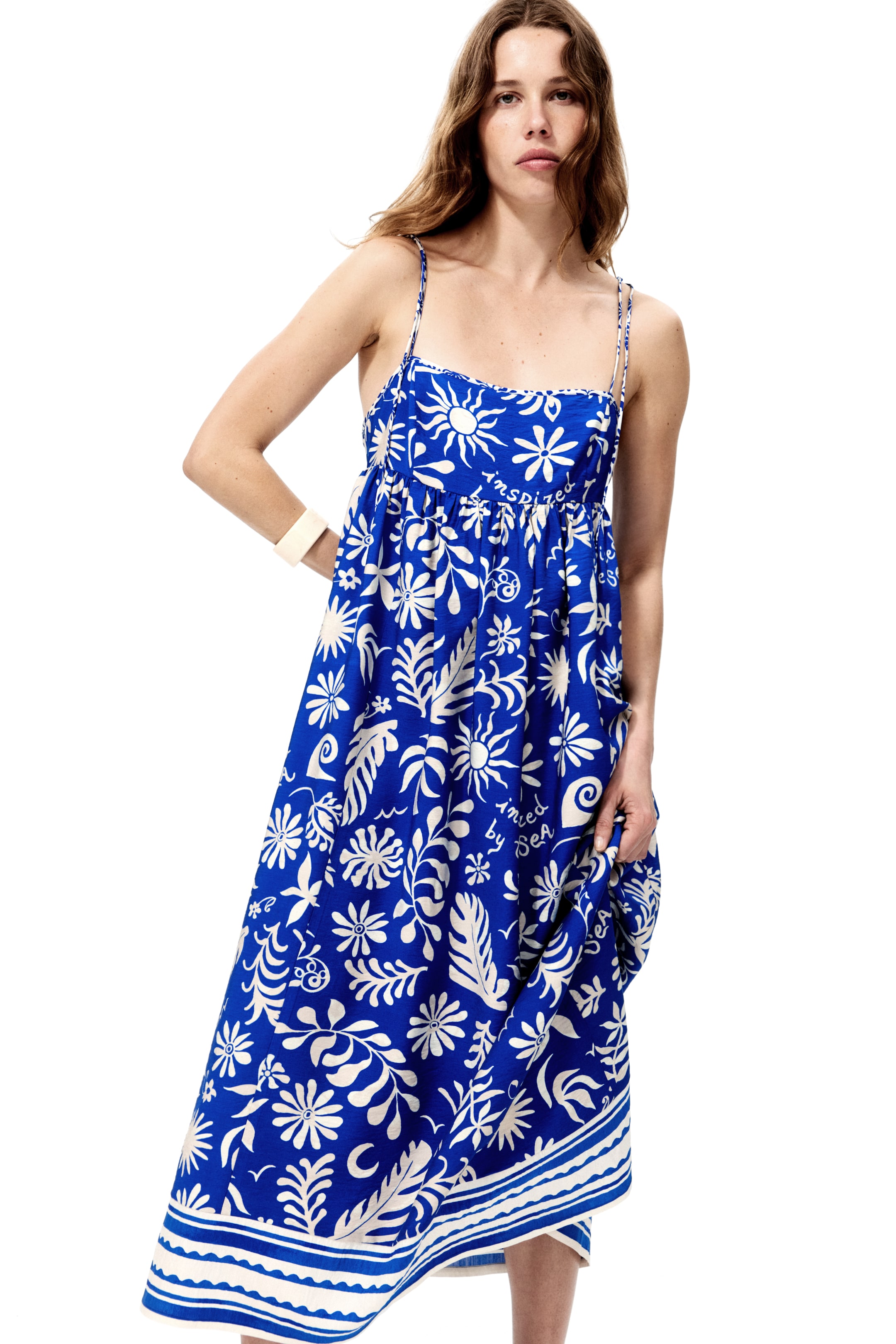 View larger image: Tie-strap midi dress - Blue/Patterned - Ladies | H&M 1