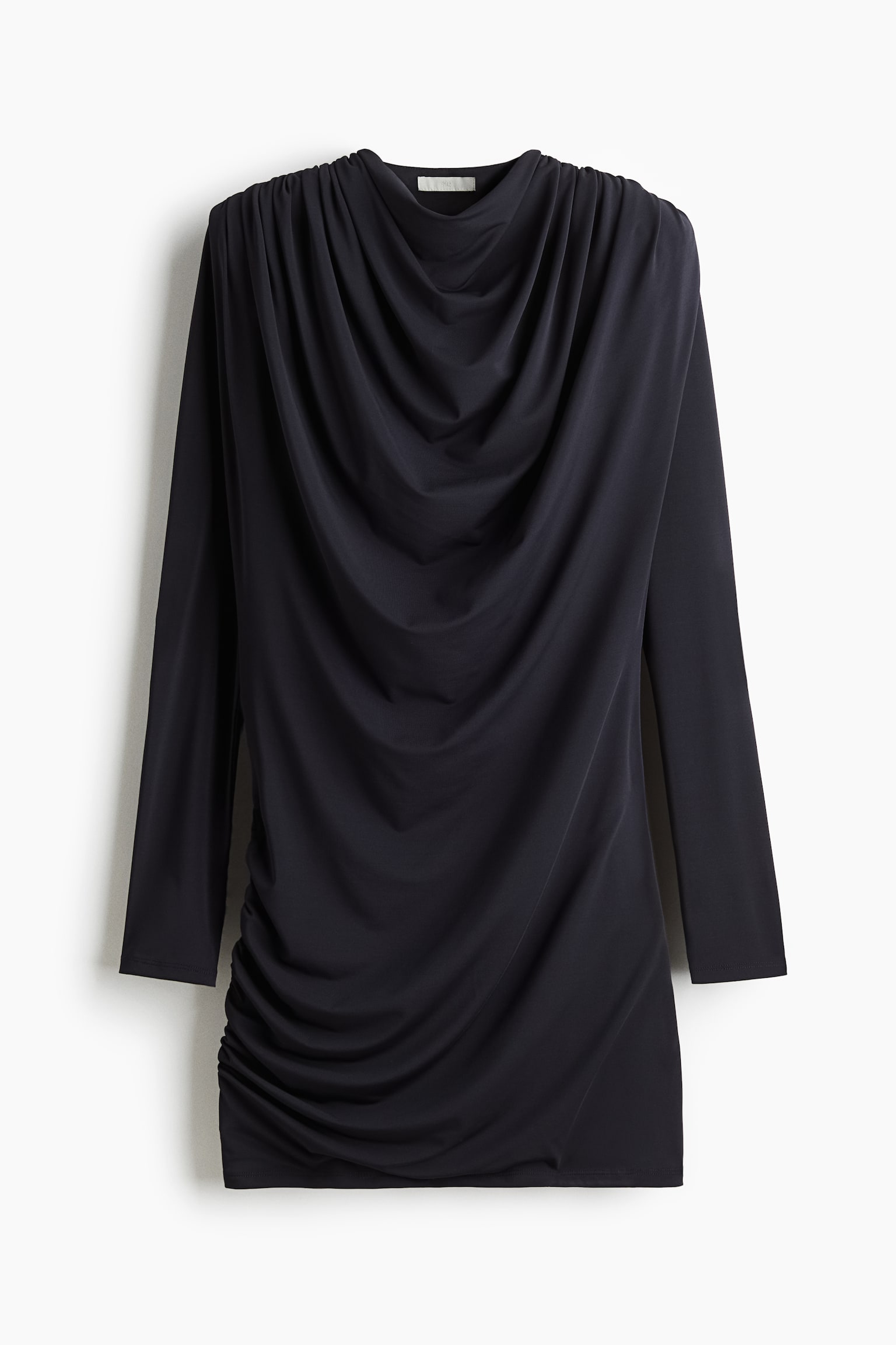 Draped Dress with Shoulder Pads - Navy blue - 2