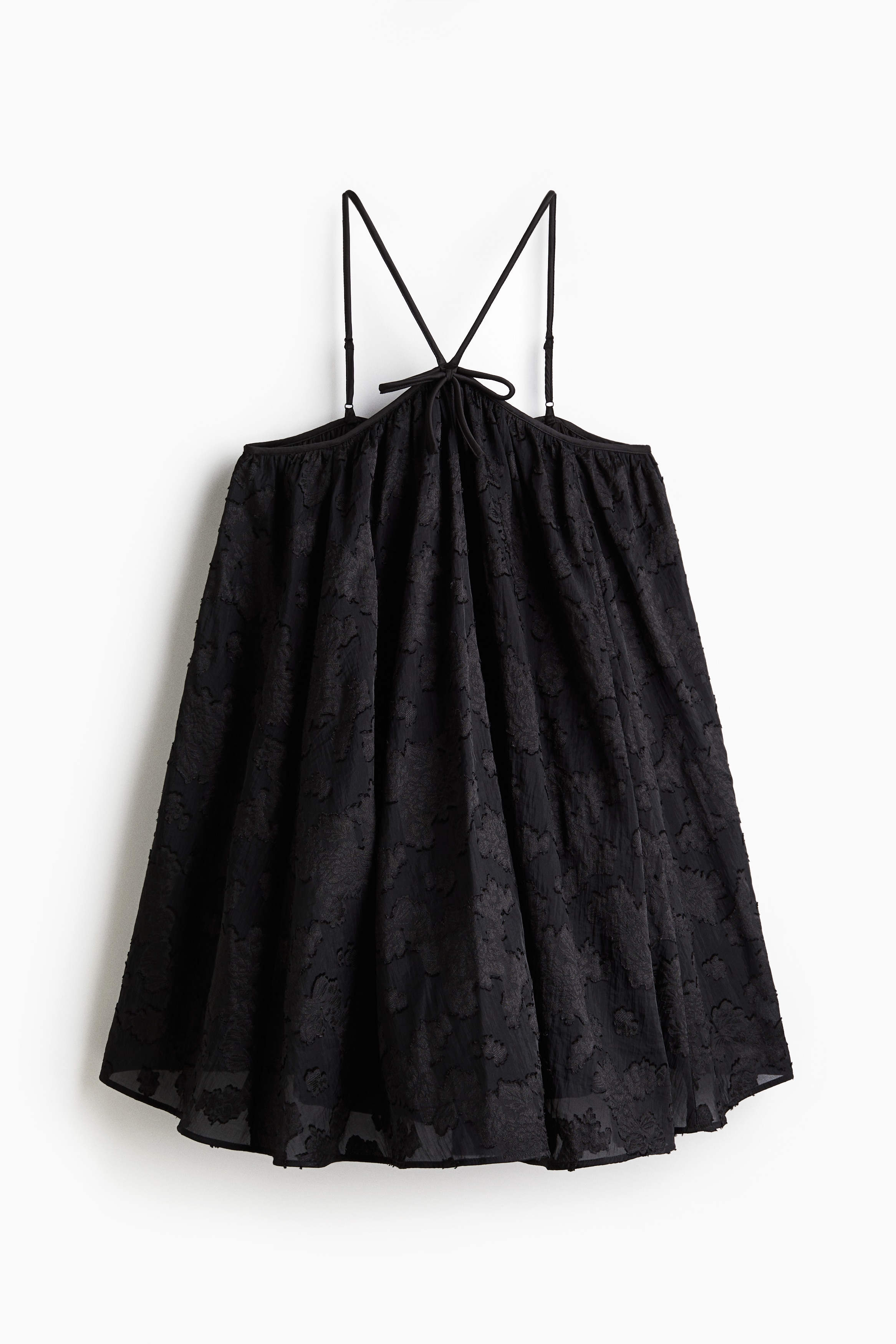 Rochie din țesătură jacard cu bretele - Negru