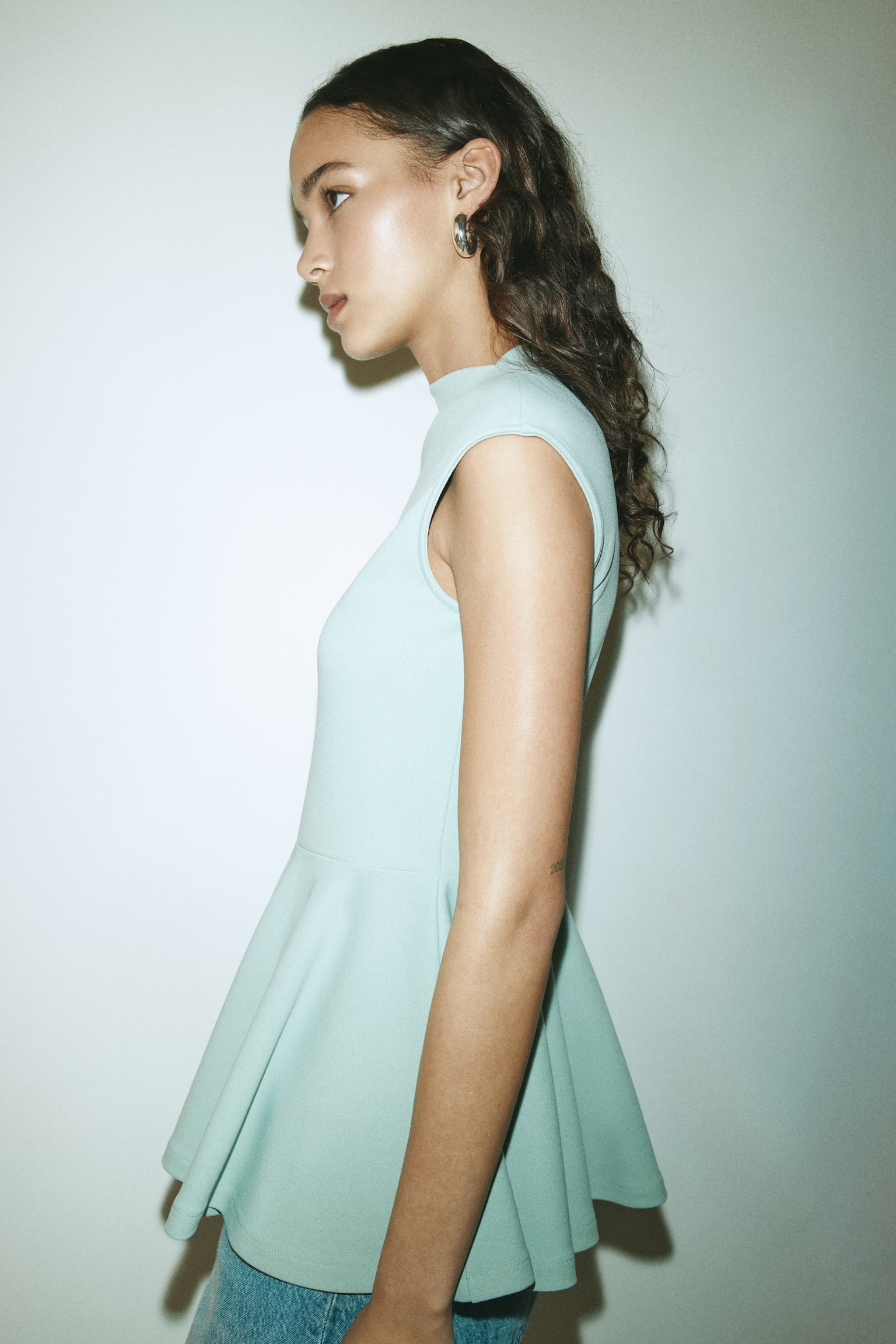 Ponte di Roma peplum top - Dusty turquoise/White - 6