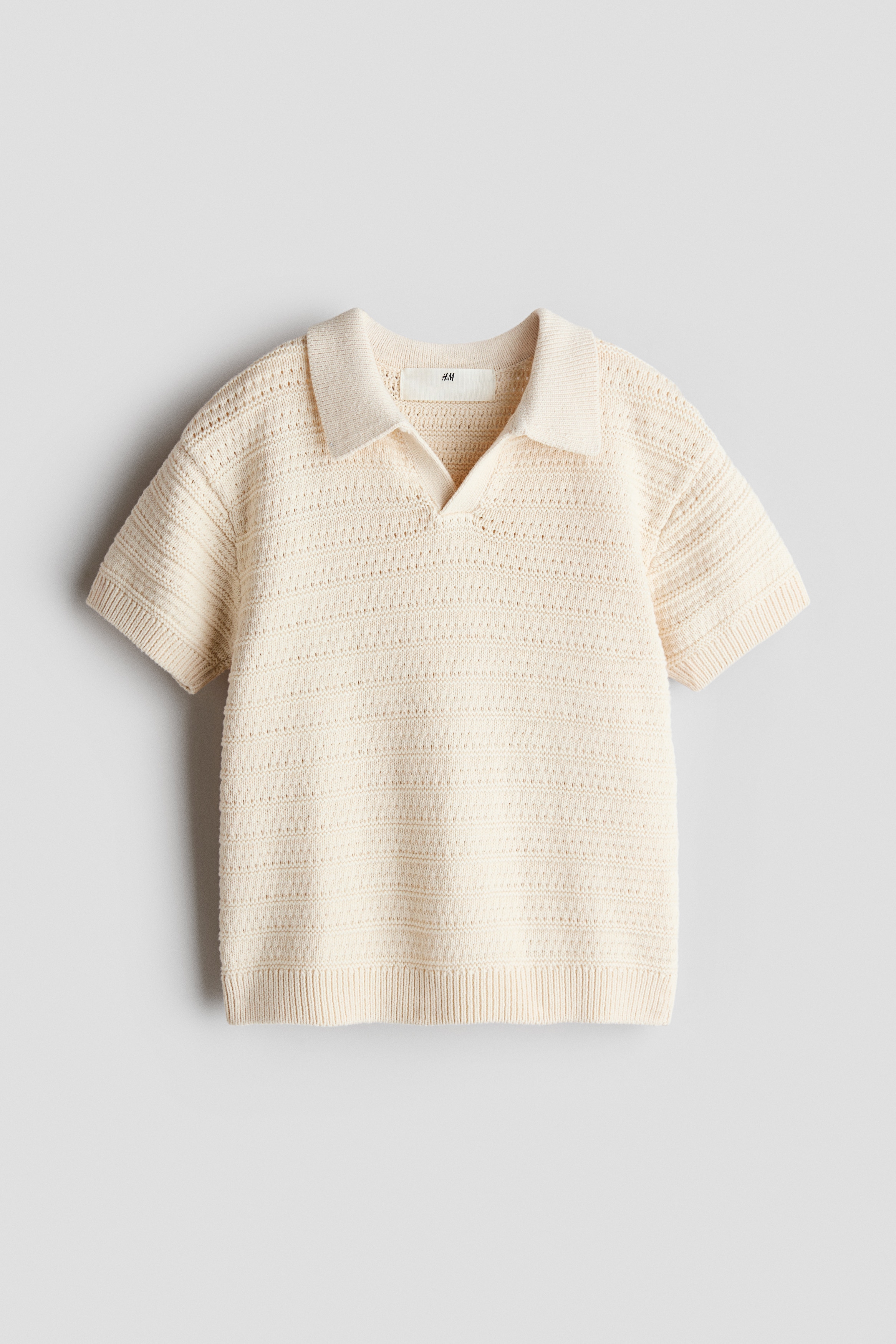 Knitted polo shirt - Light beige/Rust brown/Palm tree/Black/Striped