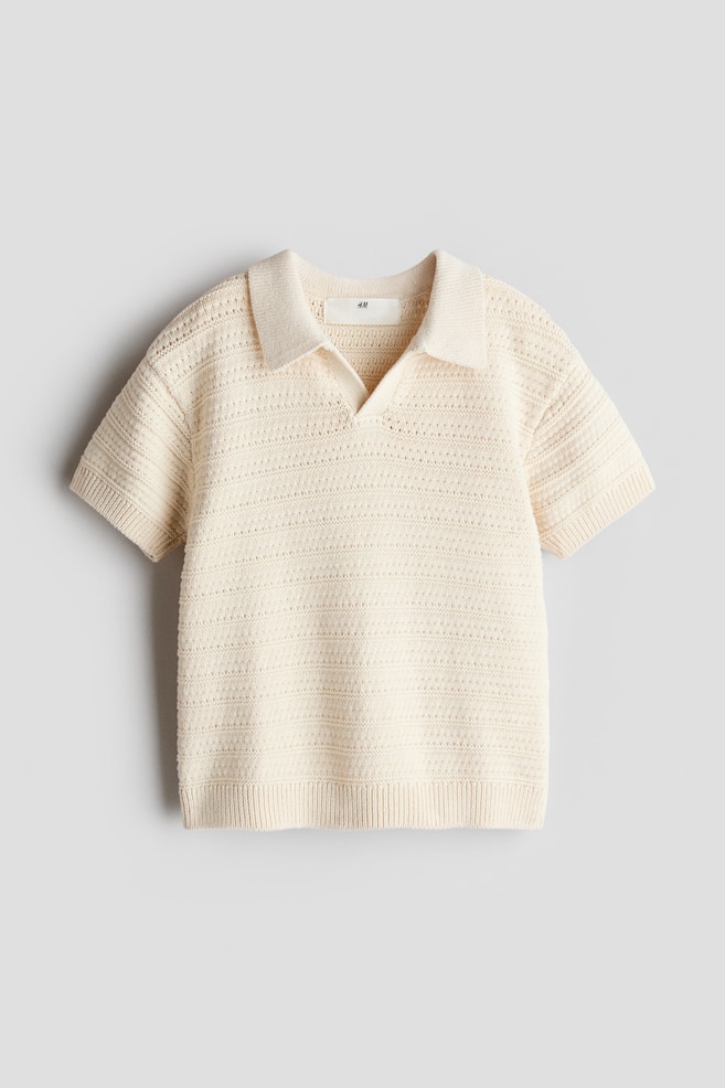 Gestricktes Poloshirt - Hellbeige/Rostbraun/Palme - 1