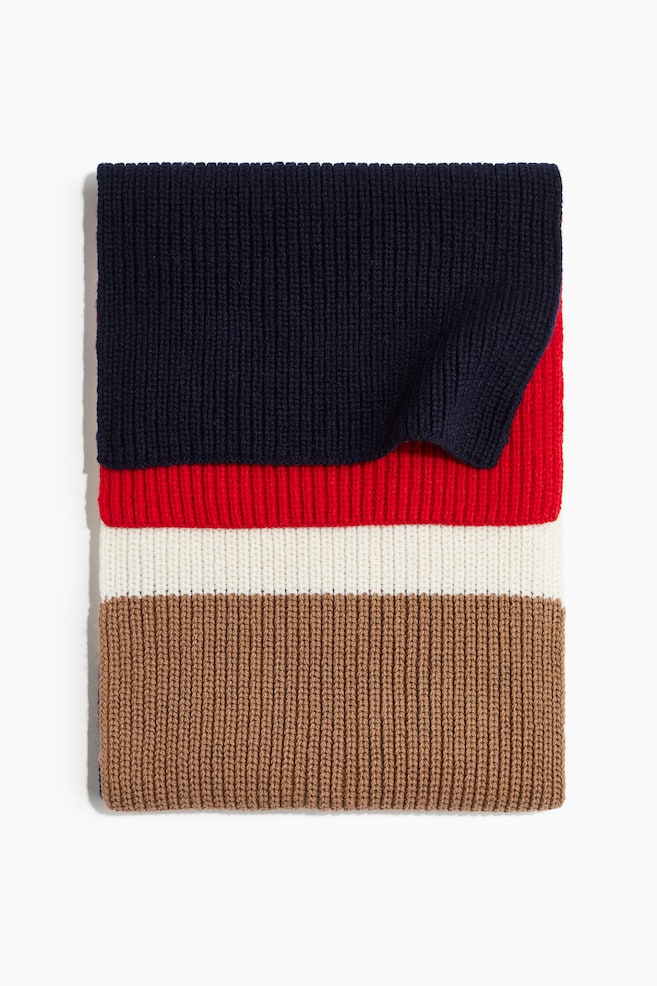 Rib-knit scarf - Cream/Striped/Greige/Nepped - 1