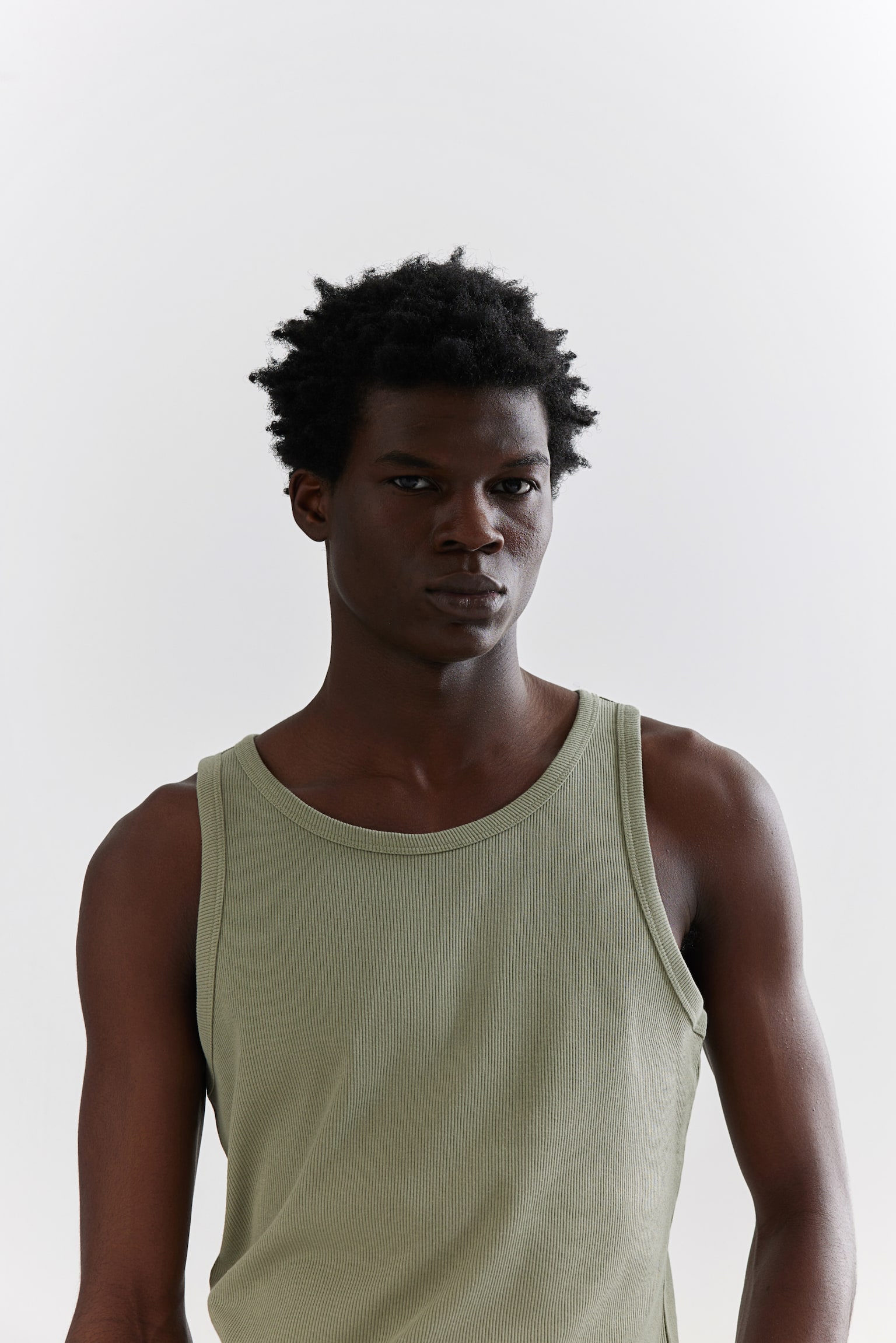 Slim Fit Ribbed vest top - Sage green/White/Grey marl/Brown/Black - 1