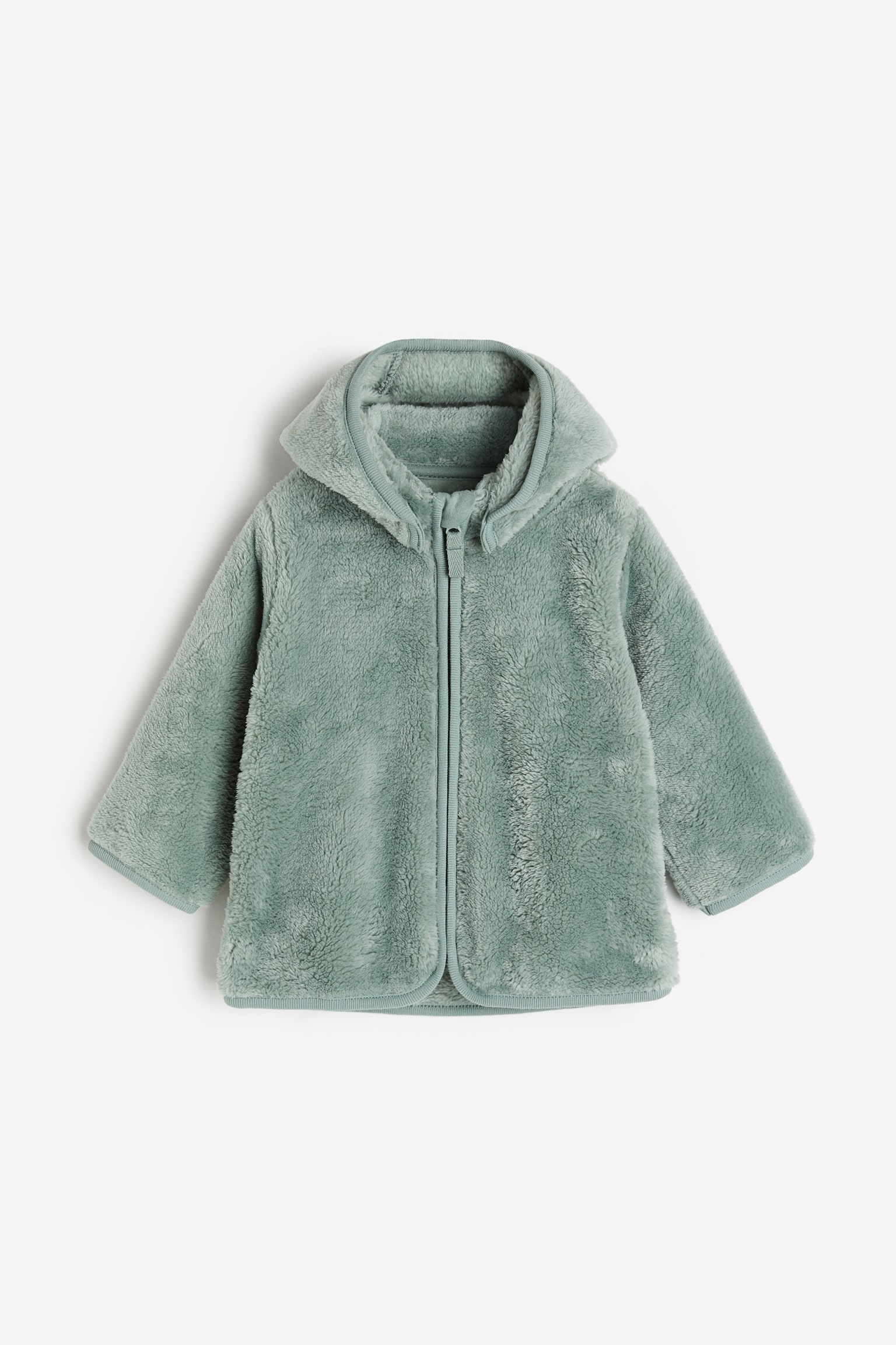 Pile Fleece Zip Up Hoodie - Dusty green - 1