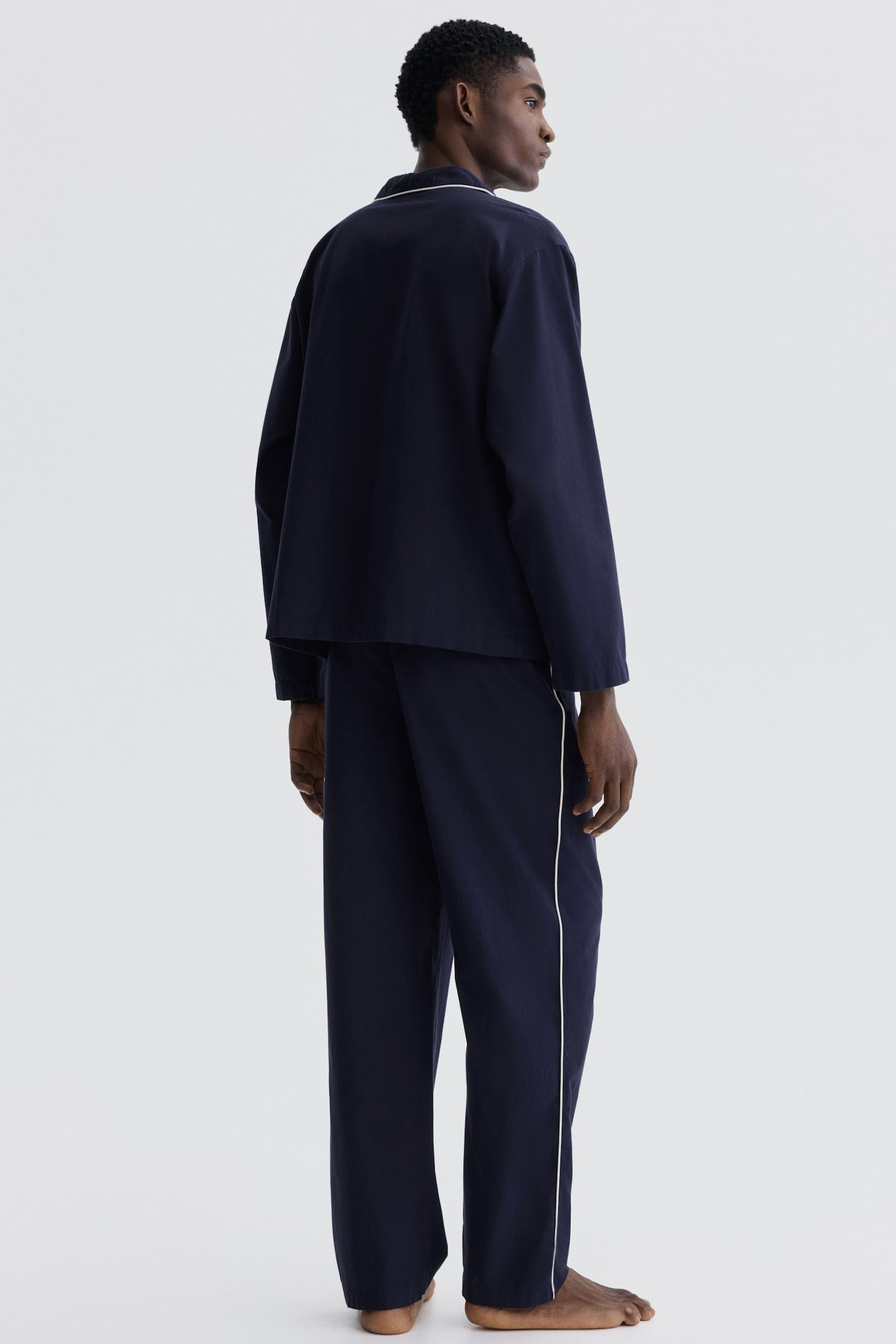 Cotton Pajama Shirt and Pants - Navy blue/Light dusty blue/striped - 4