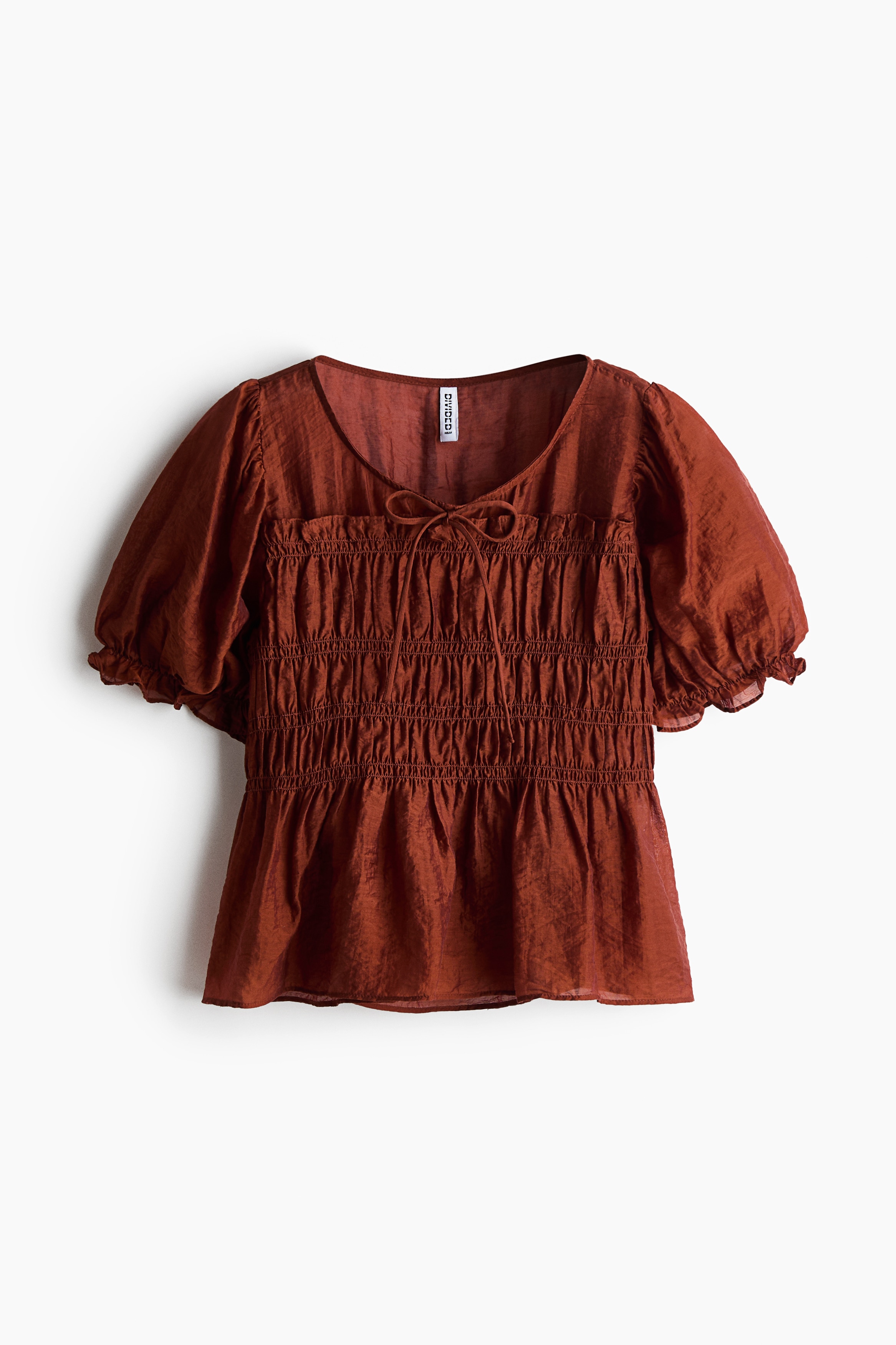 Smocked Blouse - Rust red/Light beige/Cream