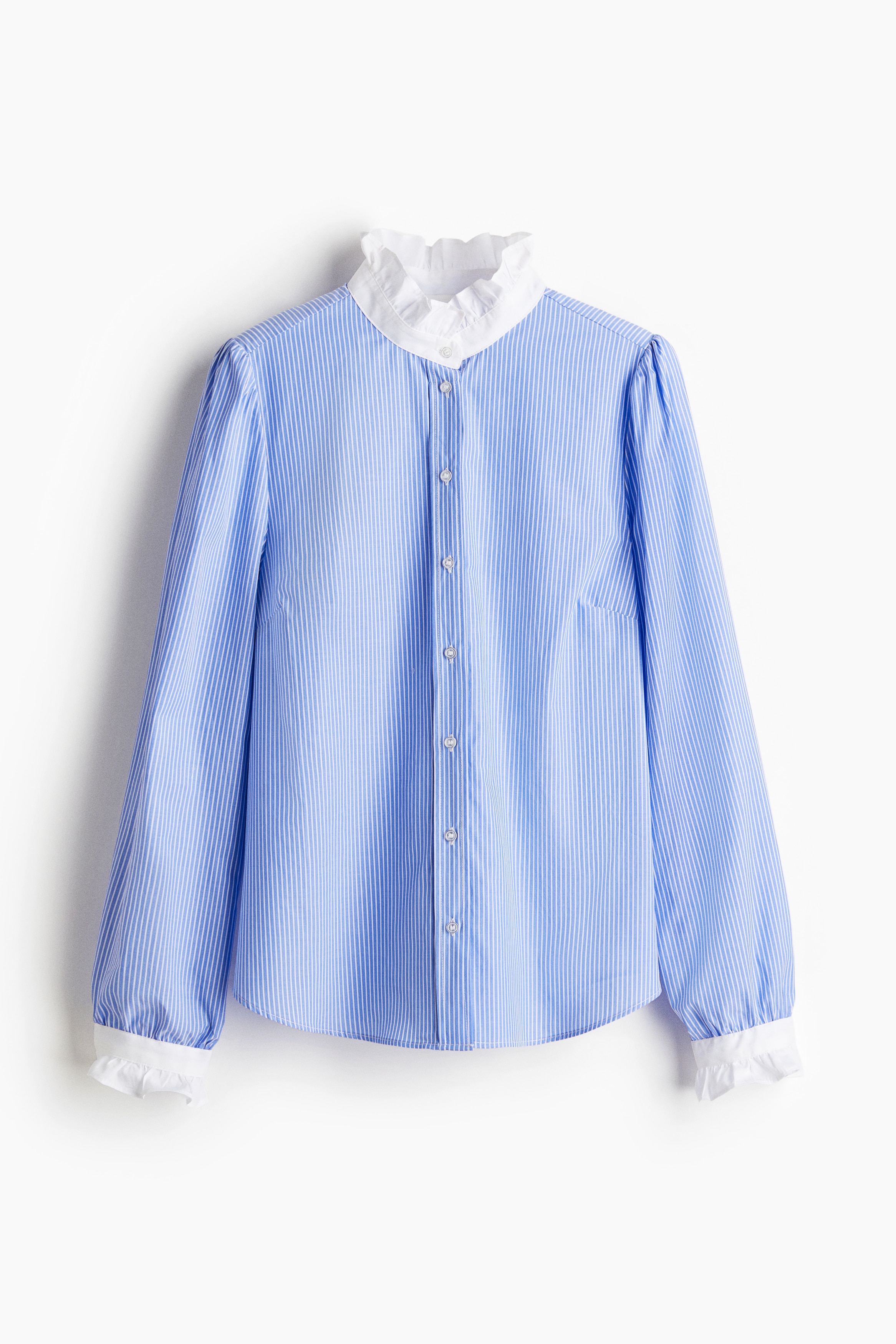 Blouse with Ruffled Collar - Blue/striped